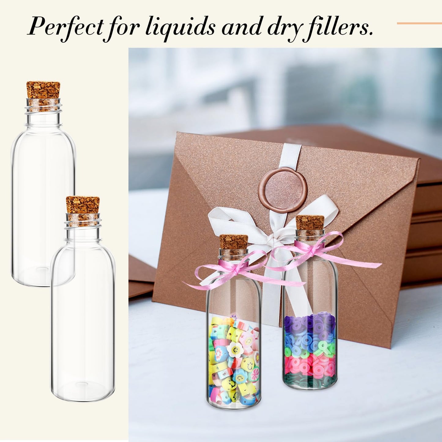 Talandale 50 Pcs 4 oz Potion Bottles with Cork - Clear Plastic Sand Art Bottles for DIY Wedding Party Favors