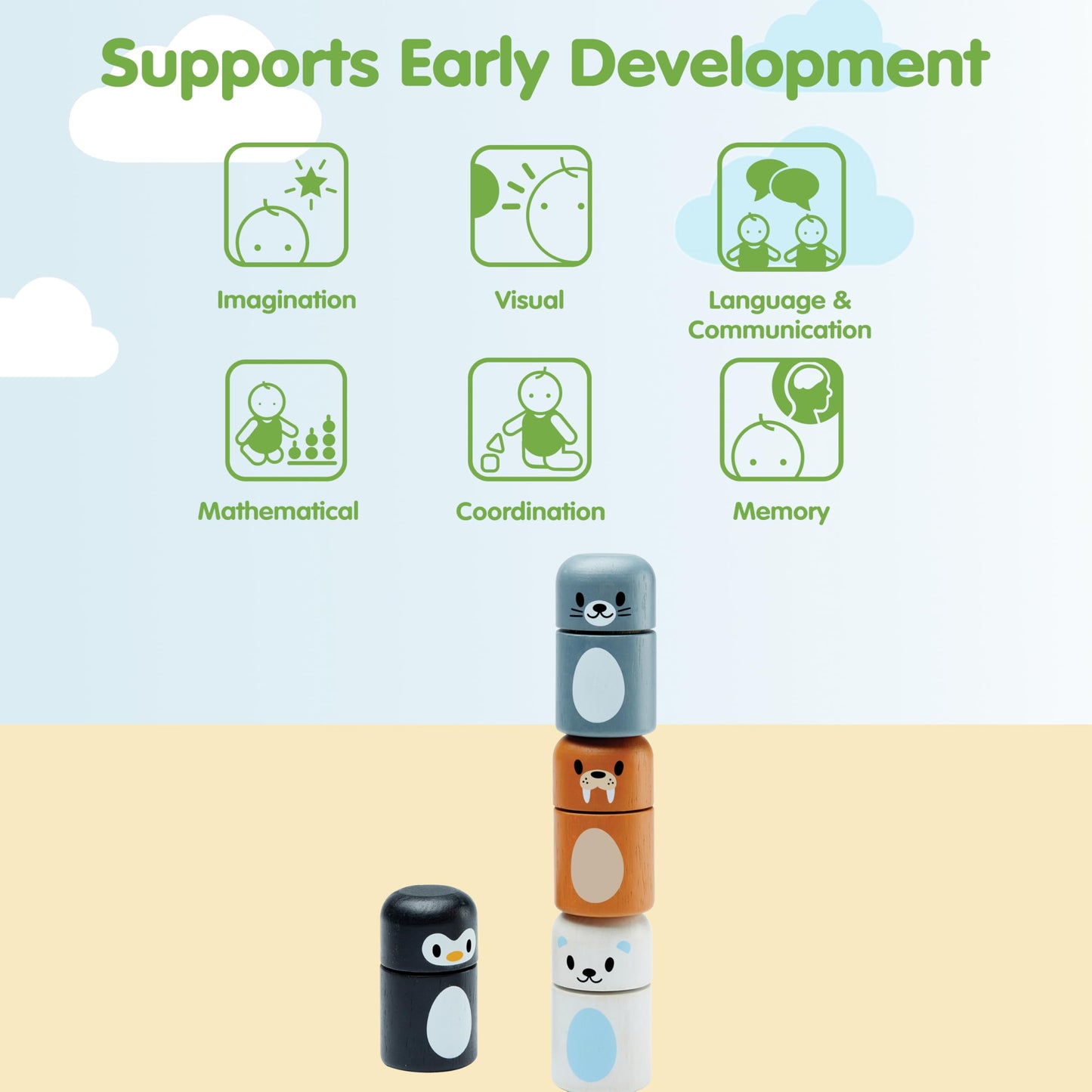 PlanToys® Arctic Animal Matching Wooden Montessori Learning Toy | Educational Matching Game for Memory, Sorting and Visual Skills | Eco Friendly Fine Motor and Early Cognitive Activity