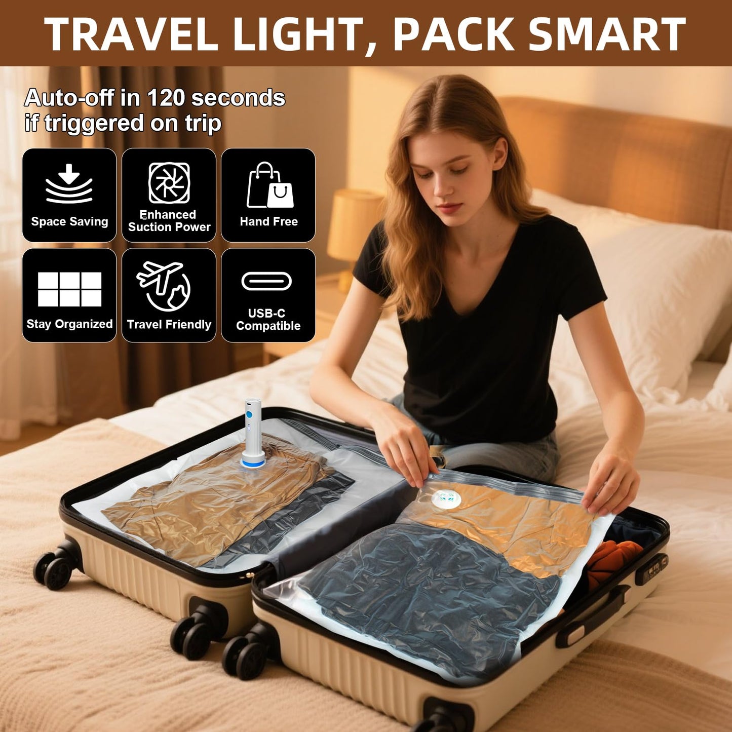 DUORAN 12 Pack Vacuum Storage Bags,Space Saver Bags for Clothing,Comforters,and Bedding,Includes 2 Jumbo, 2 Large, 2 Medium, 2 Small/4 Roll Bags,Compression for Closet & Travel, With Electric Pump