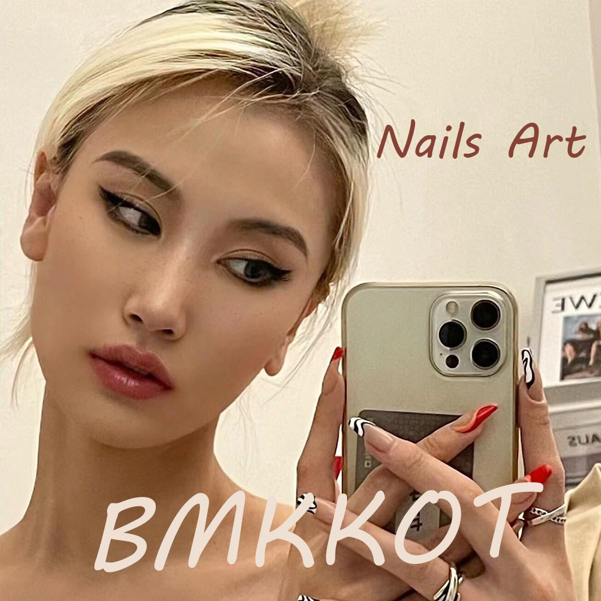 BMKKOT 24Pcs Halloween Spider Nails Set: Medium Almond ABS Press On Nails with Spider Design, Orange Glossy Full Cover False Nails for Women Manicure Decoration