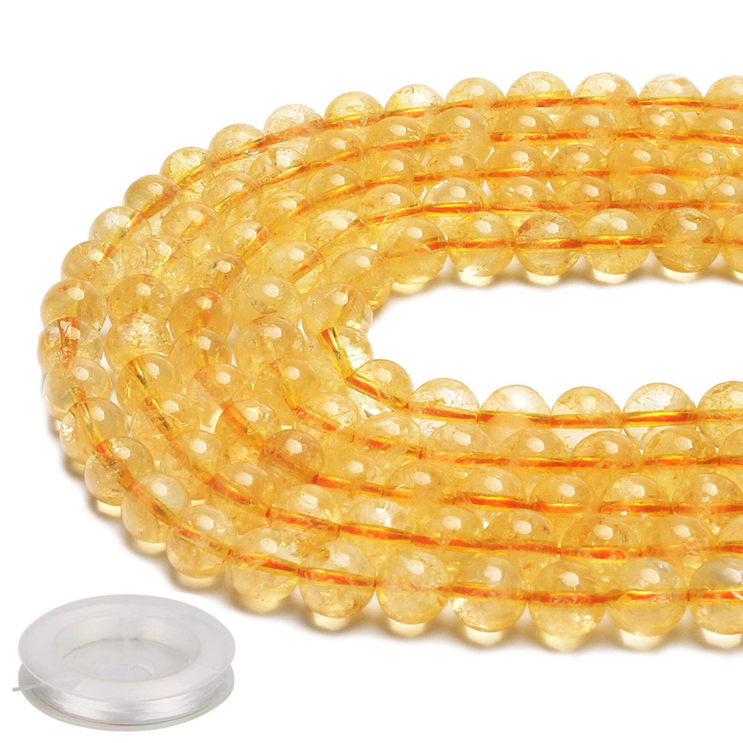 70PCS Natural 8MM Healing Gemstone, Citrine Energy Stone Round Loose Beads, Semi-Precious Crystal Beads with Free Elastic String for Jewelry Making DIY