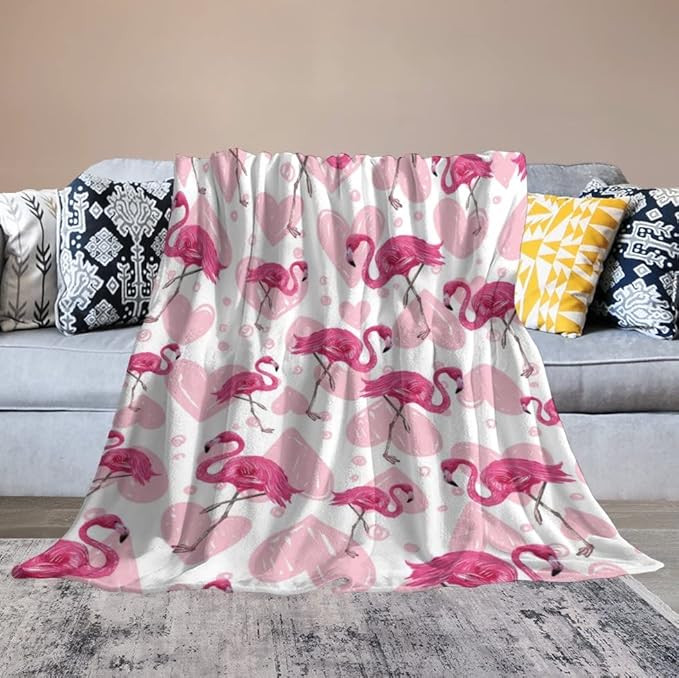 Flamingo Blanket Gifts - 60 x 80 Inches Cute Flamingo Throw for Women - Light Pink Flurry Soft Plush Blankets for Living Room