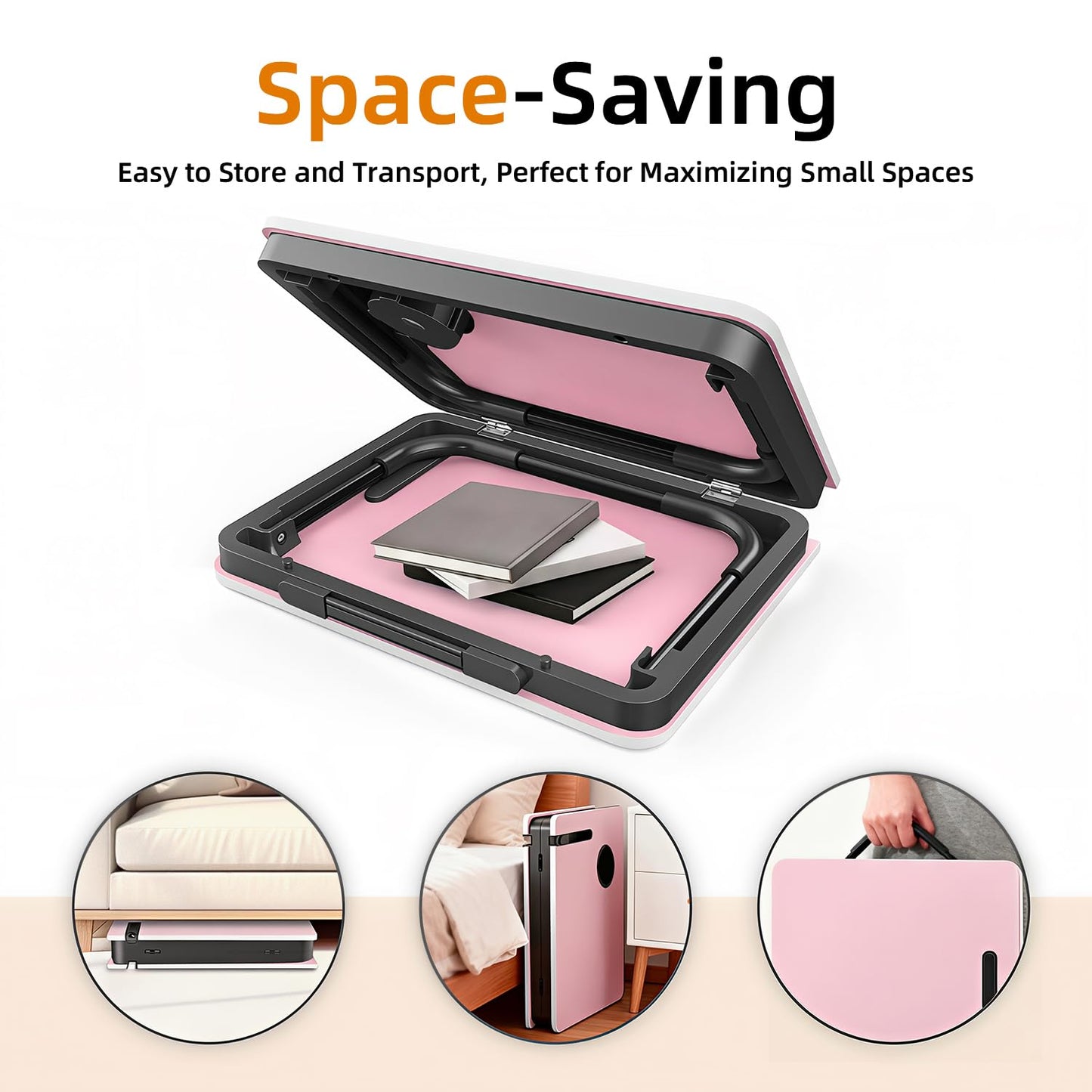 BUYIFY Portable Foldable Laptop Desk for Bed and Couch, Adjustable Lap Desk with Cup Holder and Phone Holder, Ideal for Working, Reading, Writing, and Breakfast (Pink) - SDC1