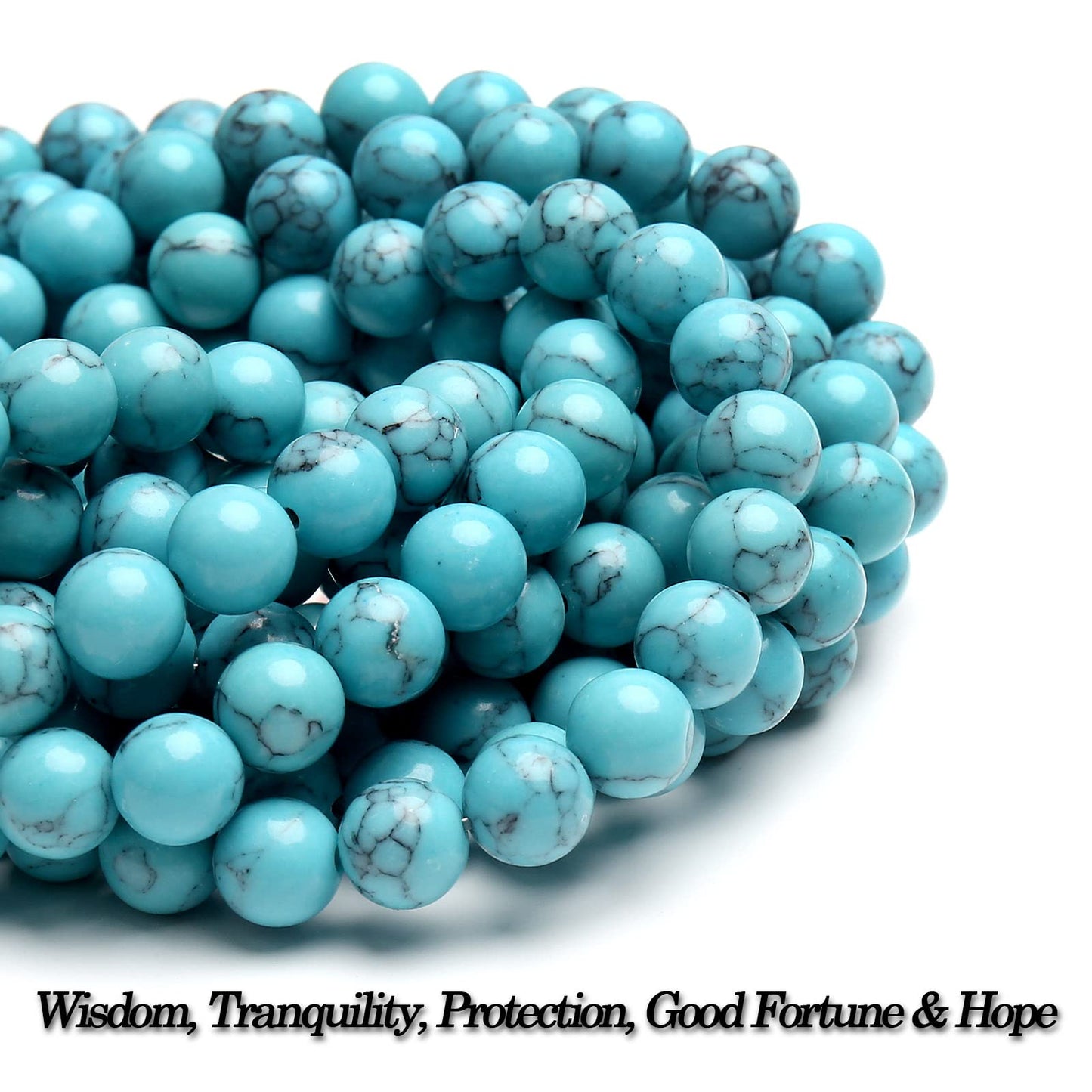 70PCS Natural 8MM Healing Gemstone, Blue Turquoise Energy Stone Round Loose Beads, Semi-Precious Crystal Beads with Free Elastic String for Jewelry Making DIY