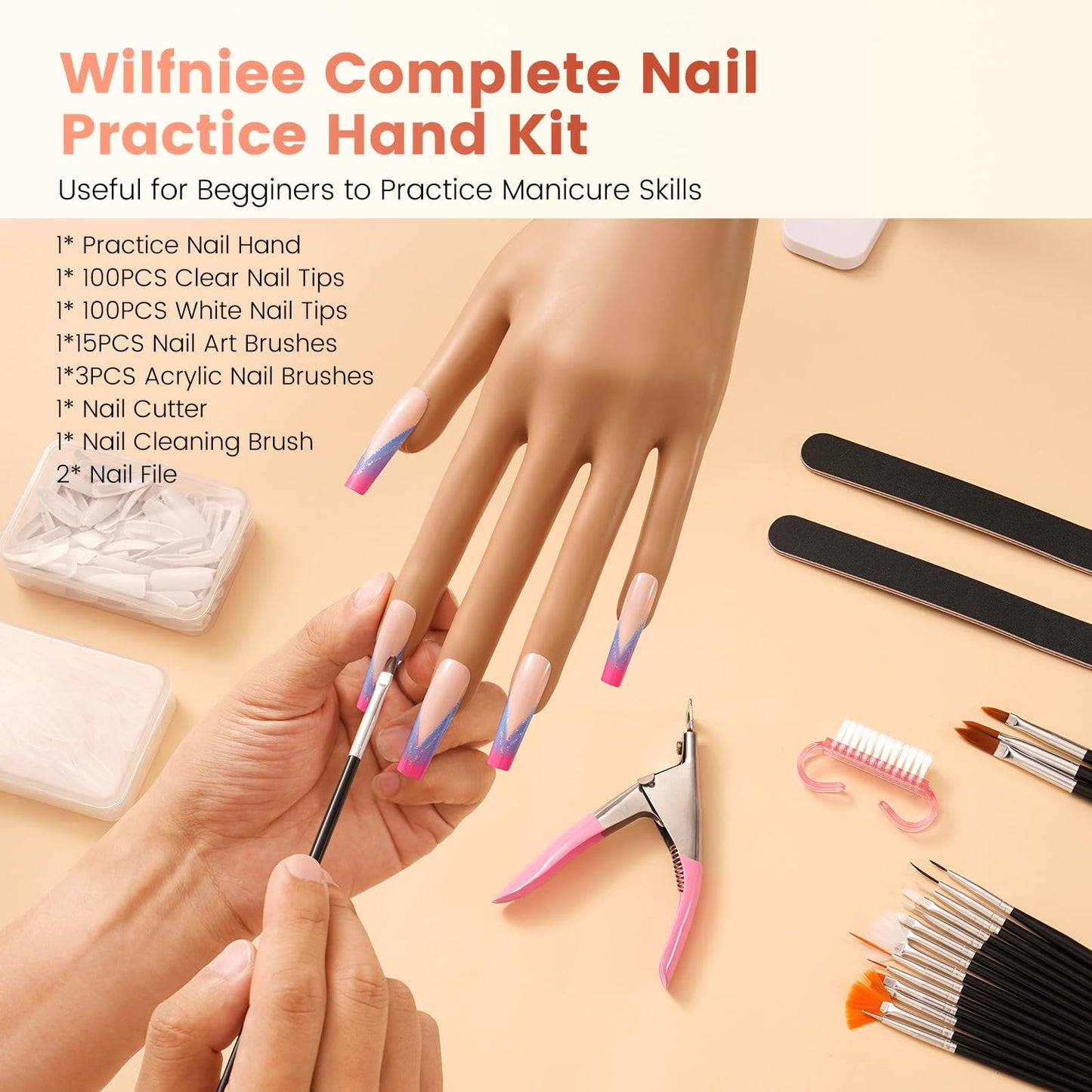 Wilfniee Practice Hand for Acrylic Nails: Nail Tips Won't Fall off From Fake Nail Practice Hand - Flexible Nail Mannequin Hand Practice for Beginners