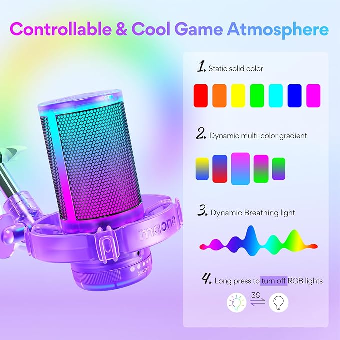 MAONO USB Gaming Microphone with Noise Cancellation, RGB Condenser Microphone for Streaming, Podcasts, Twitch, YouTube, Discord, PC, Computer, Mac, PS4, PS5, DGM20S Purple