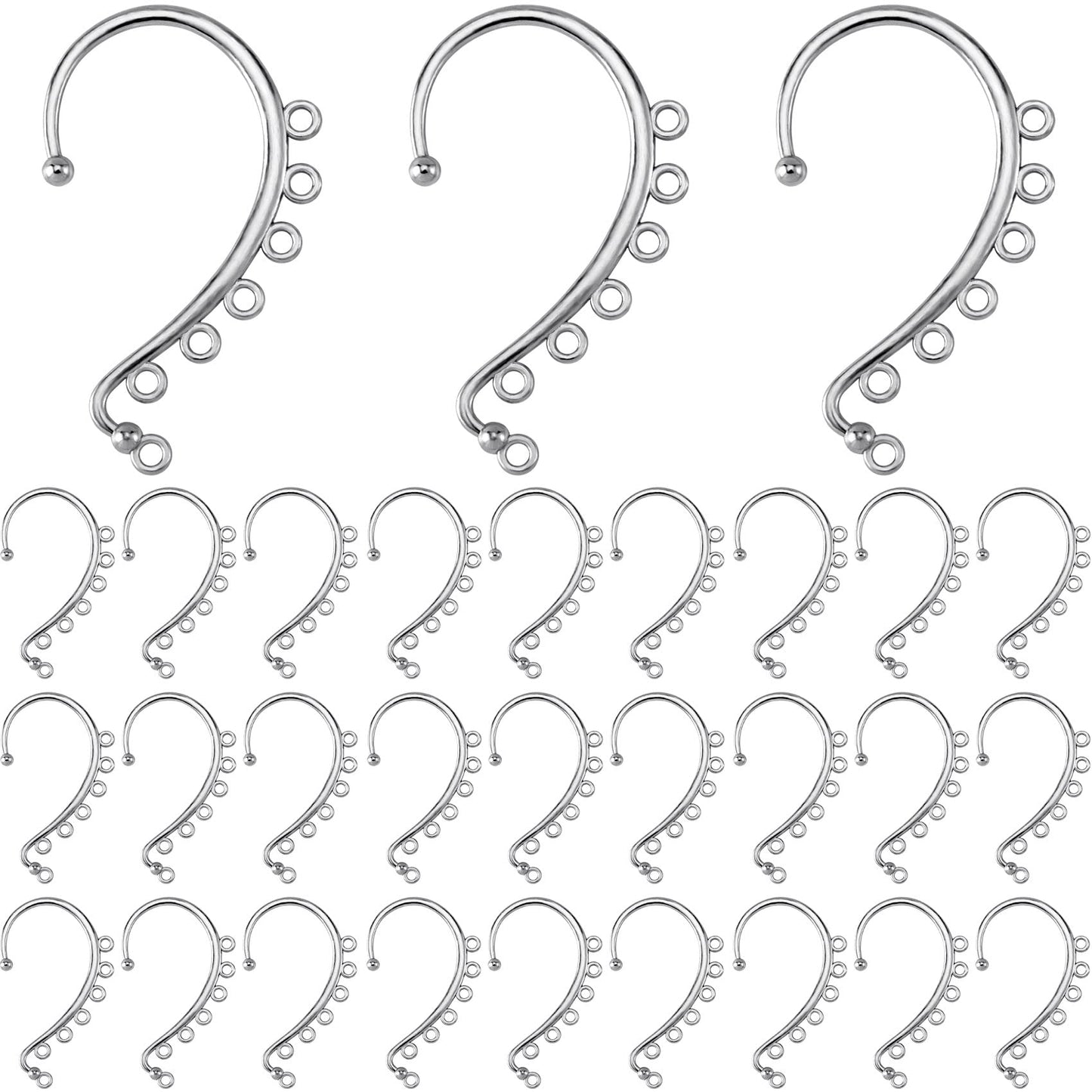 OIIKI 30PCS DIY Ear Cuffs, Non Piercing Wraps, Clip on Cuff, 7 Holes for Jewelry Making Decorative Accessories for Women - Silver