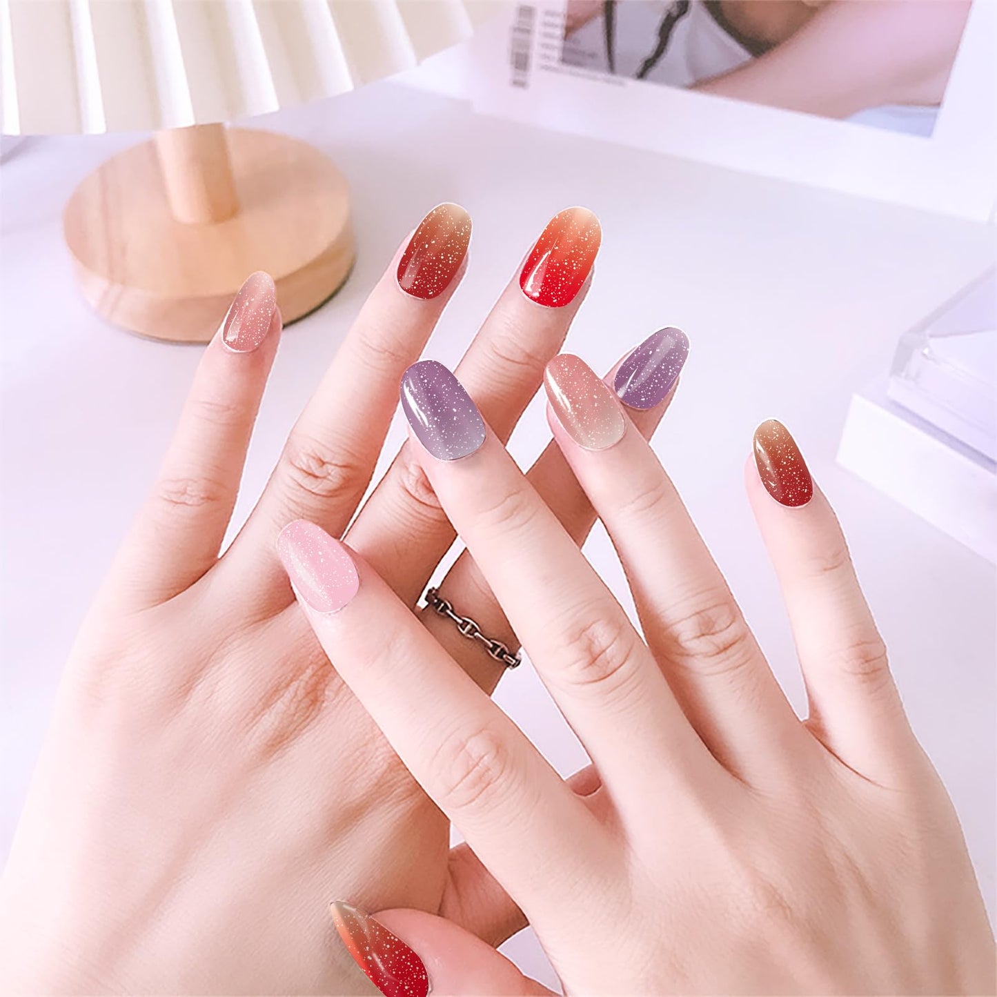 JERCLITY 24 Sheets Glitter Nail Wraps for Short Nails Gradient Solid Color Nail Polish Strips Self-Adhesive Nail Stickers Full Wraps for Women Girls