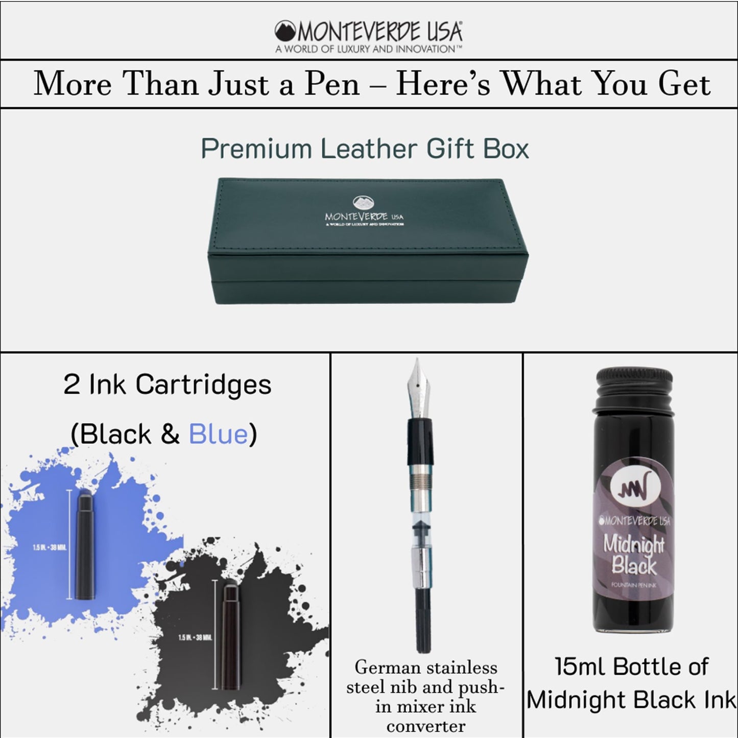 Monteverde USA Aldo Domani Fountain Pen Red – Medium Nib – Free Ink Bottle, Converter & Cartridges – JoWo German Nib – Refillable Gift Pen in Box