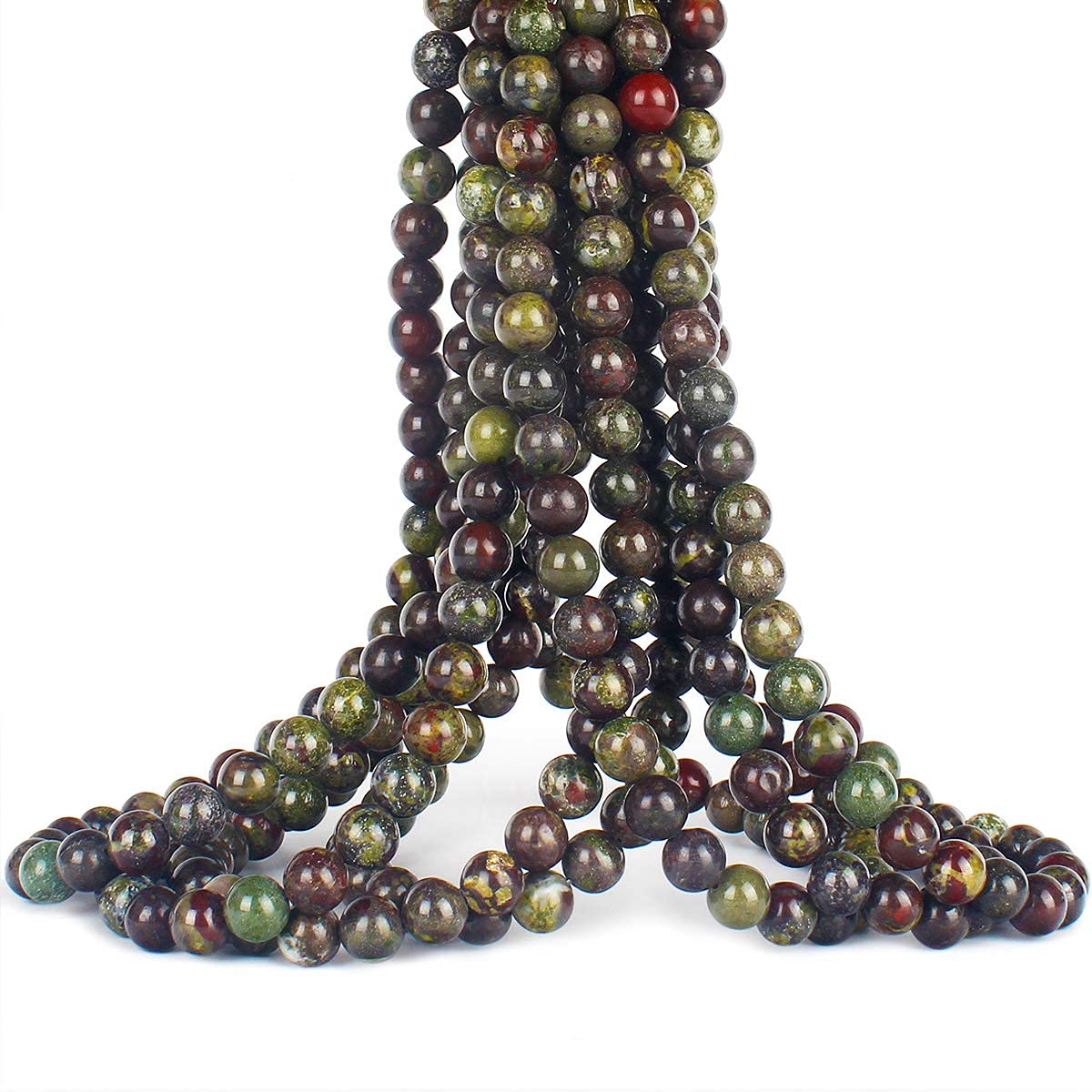 70PCS Natural 8MM Healing Gemstone, Dragon’s Blood Energy Stone Round Loose Beads, Semi-Precious Crystal Beads with Free Elastic String for Jewelry Making DIY