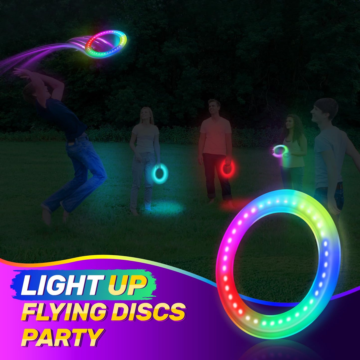 Light up Flying Ring Disc Toy for Kids Adults, 10" Large 12 Dynamic Modes Glow in The Dark Flying Ring, Led Flashing Beach Sport Disc, Outdoor Sport Activities Yard Night Camping, Toss Catch Game