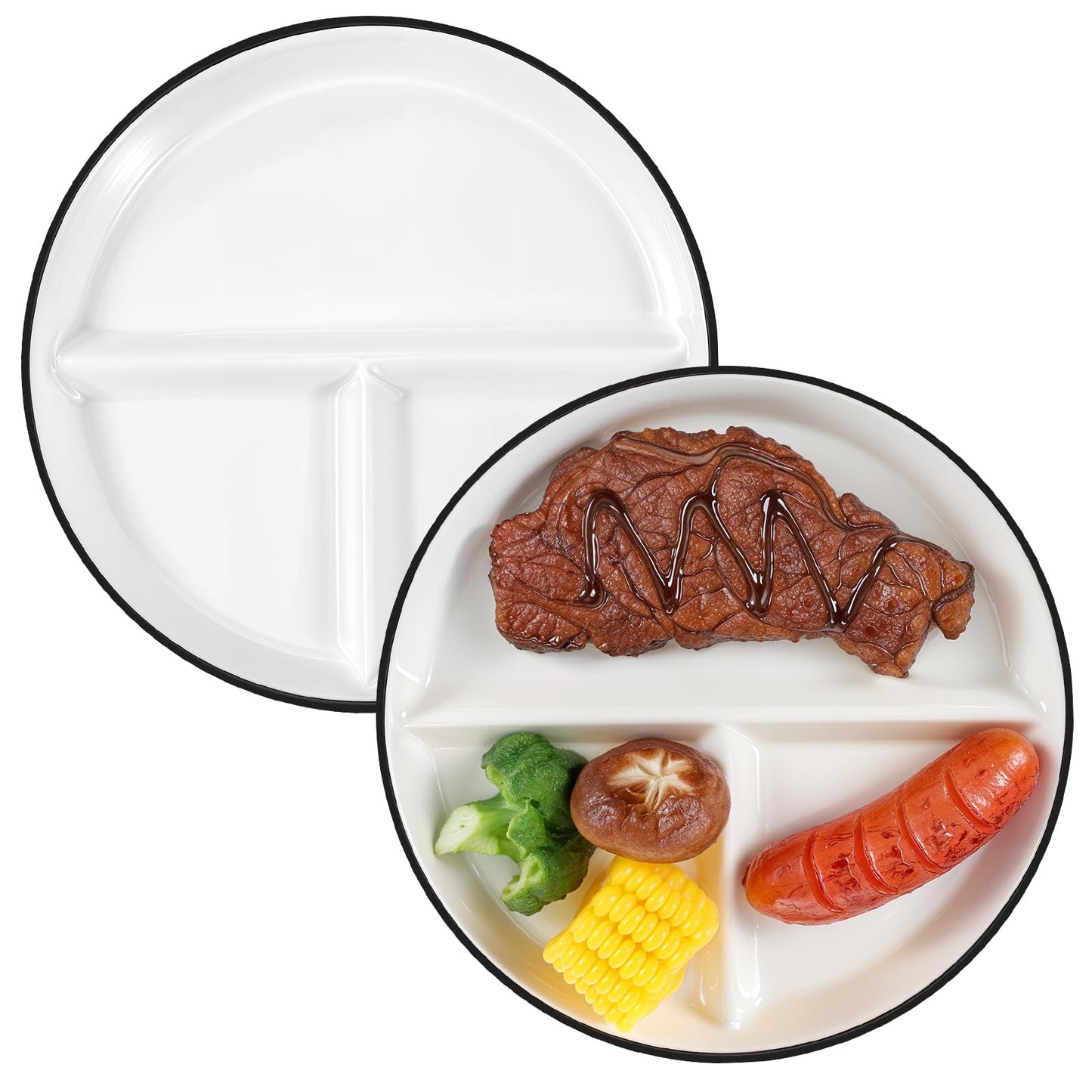 mekueeex Ceramic Divided Plates Set of 2Pcs, 8 Inch Portion Control Plate, Reusable Bariatric Plate for Adults, 3 Compartment Plates, White Dinner Plates for Balanced Meal, Microwave, Dishwasher Safe