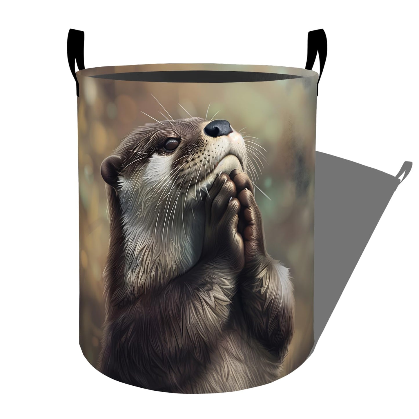 Cute Gentle Otter Dreamy Scene Laundry Basket, Dorm Nursery Foldable Laundry Hamper Organizer for Bathroom Decor, Toy Clothes Storage Box for Bedroom 19.7x15.7 Inch