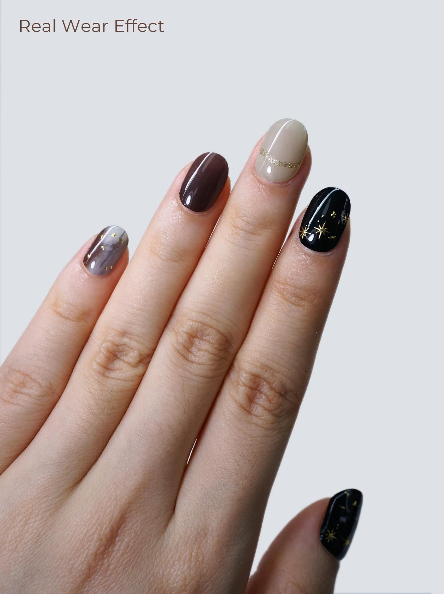 Beaolata Real Gel Nail Strips (No UV Light Needed) - 44Pcs Salon Quality Nail Stickers - Long Lasting Polish Wraps for Women, Easy Apply & Remove (Twilight Galaxy Black)