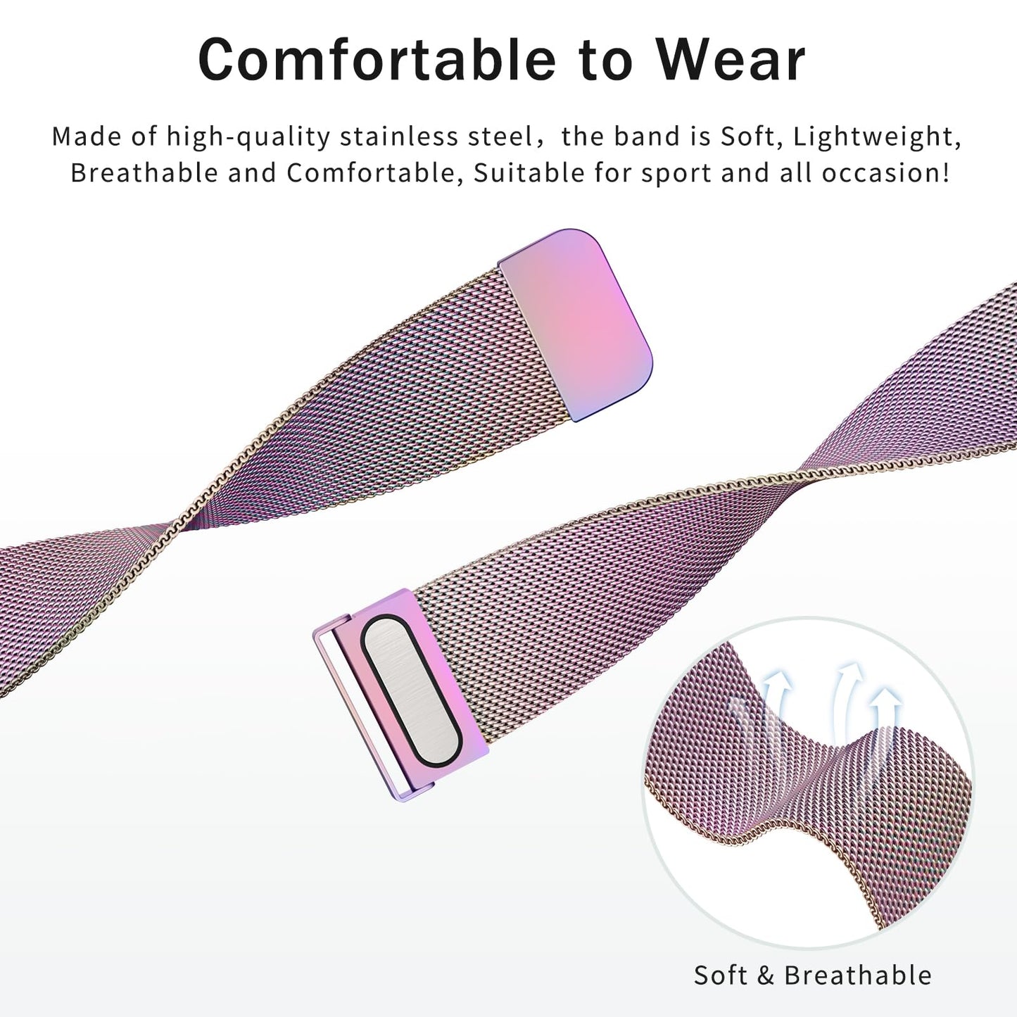 Vanjua 22mm Watch Band for Women Men, 22mm Quick Release Stainless Steel Metal Mesh Loop Adjustable Magnetic Replacement Wristbands Straps Bands