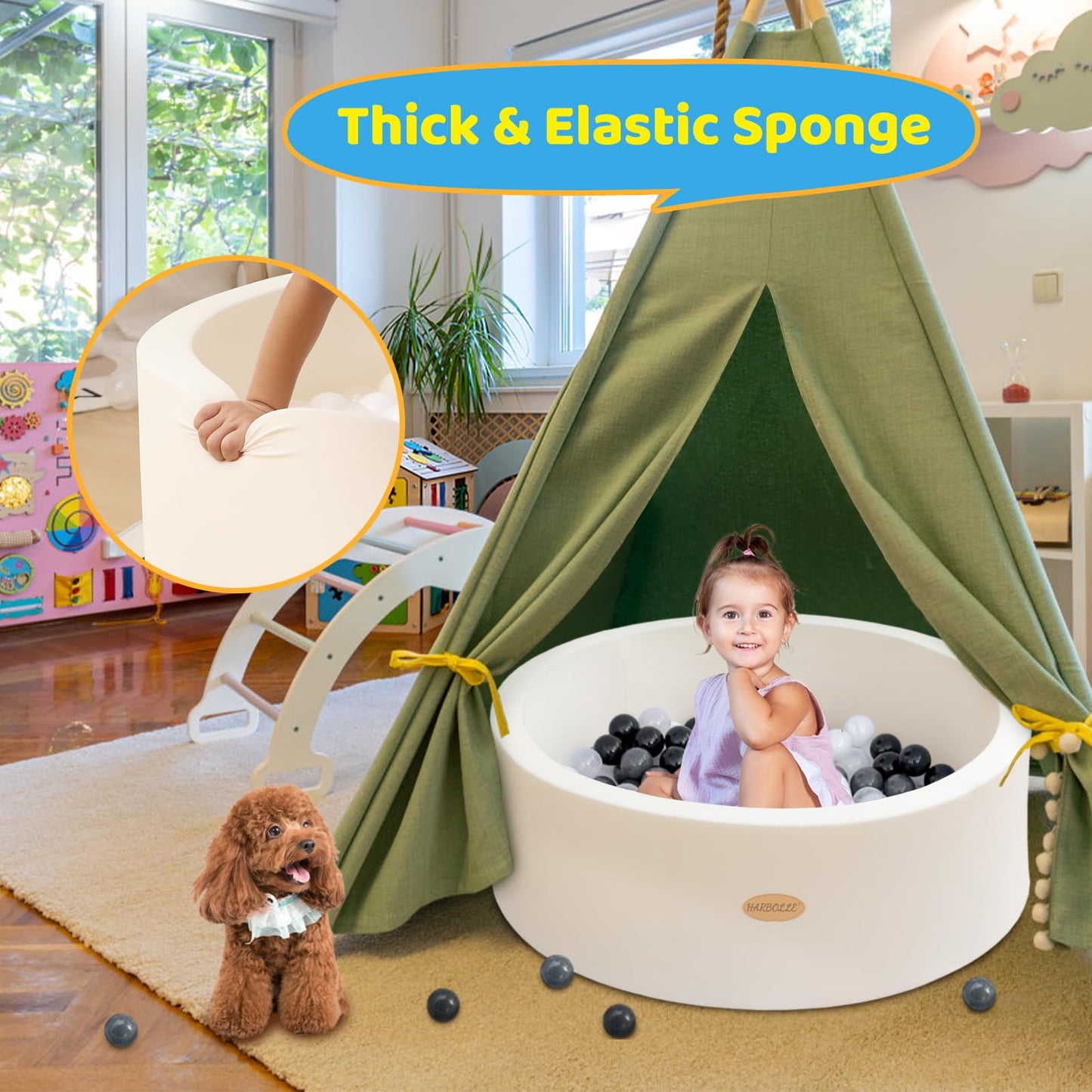 HARBOLLE Baby Ball Pit 35.4" Soft Round Memory Foam Ball Pits NOT Included Balls Indoor Outdoor Playpen for Babies Toddlers Kids Great Gift for Girls Boys, White