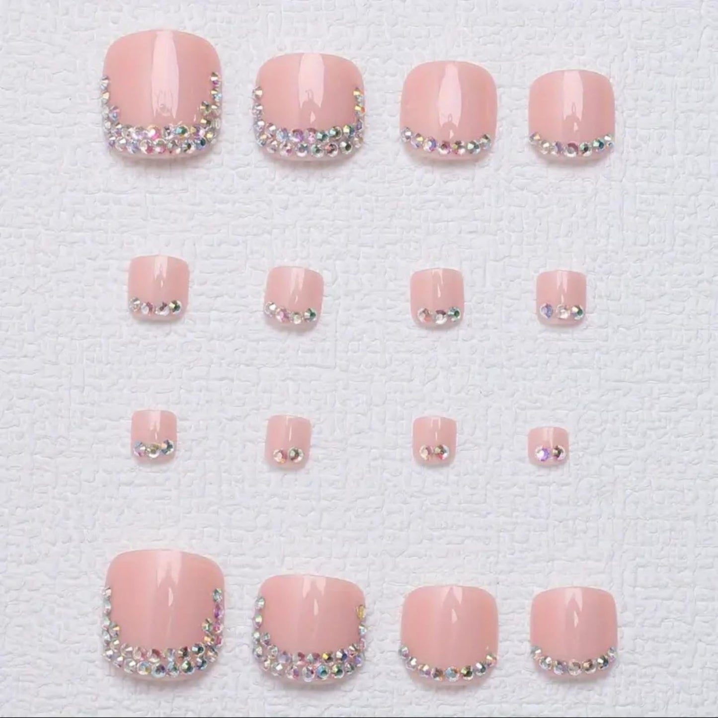 French Press on Toenails Short Square Fake Toe Nails Rhinestone False Toenails Glossy Full Cover Acrylic Glue on Toenails Nude Toe Nails Bling Stick on Toenails for Women 24 Pcs