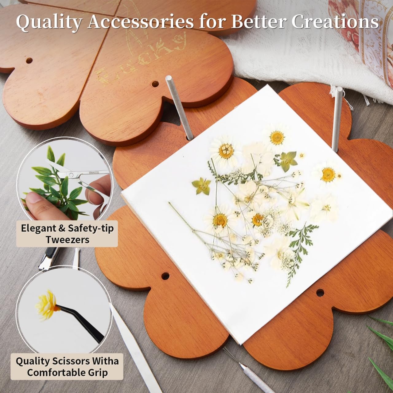 PAZIONMI Extra Large Flower Press Kit – Flower Preservation/Drying Kit for DIY Wedding Bouquet Preservation, DIY Pressed Plant Preservation, 11"x11"Wooden Pressing Boards