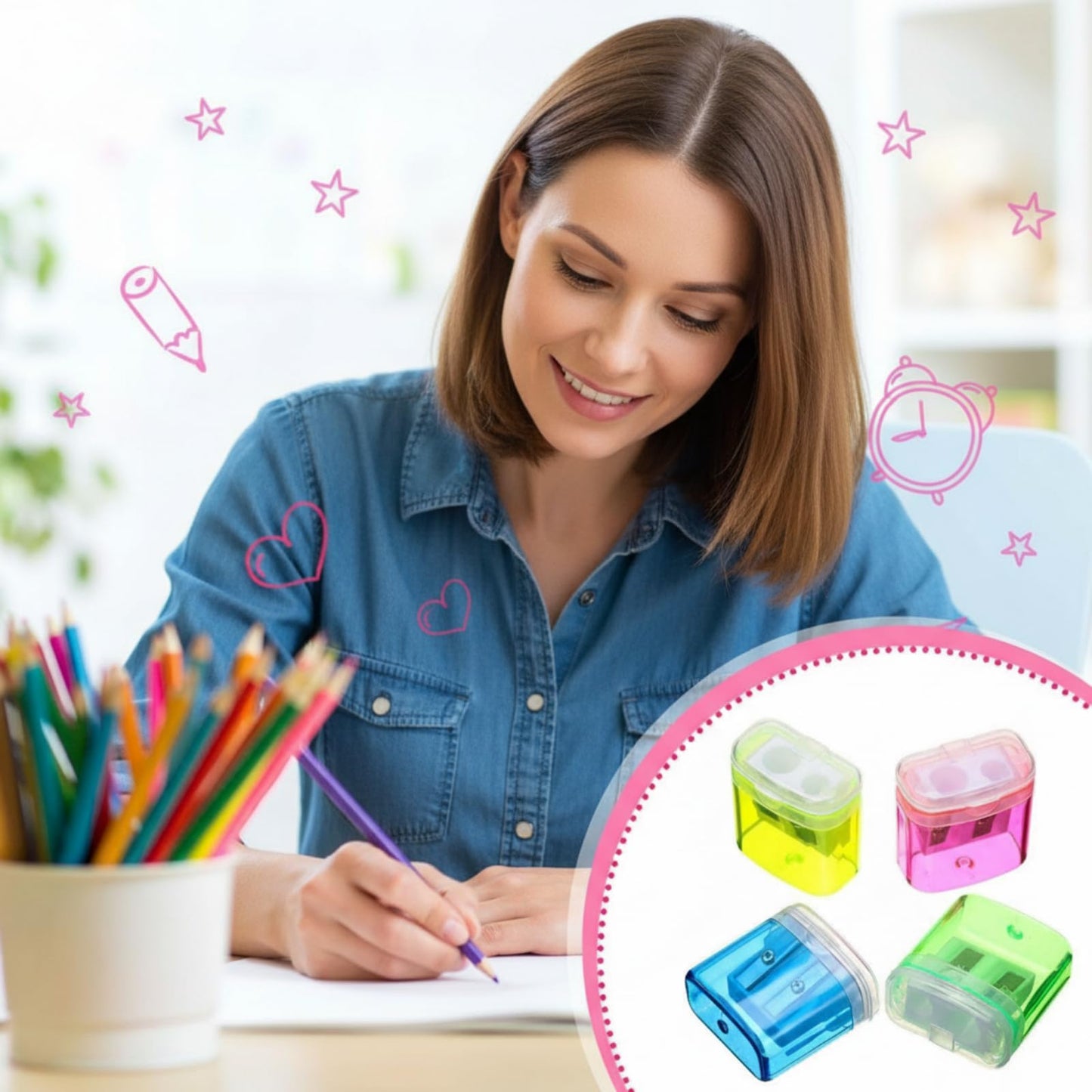 Teling 216 Pcs 180 Pcs Manual Pencil Sharpeners Bulk Handheld Dual Holes Pencil Sharpeners Colorful Portable Compact Sharpener with Lid for Home Office Supply