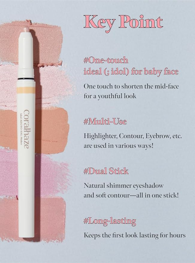 Idol AEGYO-SAL Maker 03 Tangerine Coral, 2-in-1 Under-Eye Highlighter and Contour Liner for Bright, Voluminous Eyes, Long-Lasting, Smudge-Proof Shimmer Stick with Natural Glow, Korean Beauty