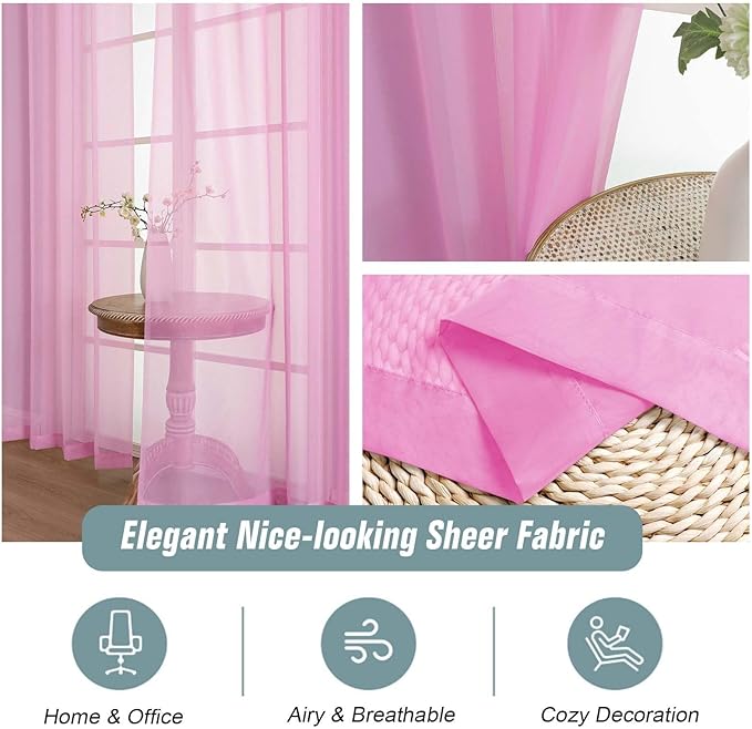Light Pink Sheer Curtains 63 Inch Length 2 Panels, Voile Sheer Curtain for Living Room, Breathable Light Filtering Window Treatments, Soft Fabric Dual Rod Pocket Drapes, 2x42Wx63L Inches