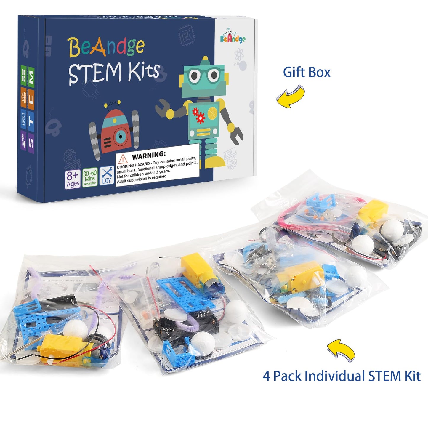 4 Set Bulk Robot Kits for Kids 8-12, STEM Crafts Robotics Science Projects STEM Toys for Boys Girls, Electronics Building Craft Kit Classroom Activities 1st 2nd 3rd Grade 8 9 10 11 12 Year Old