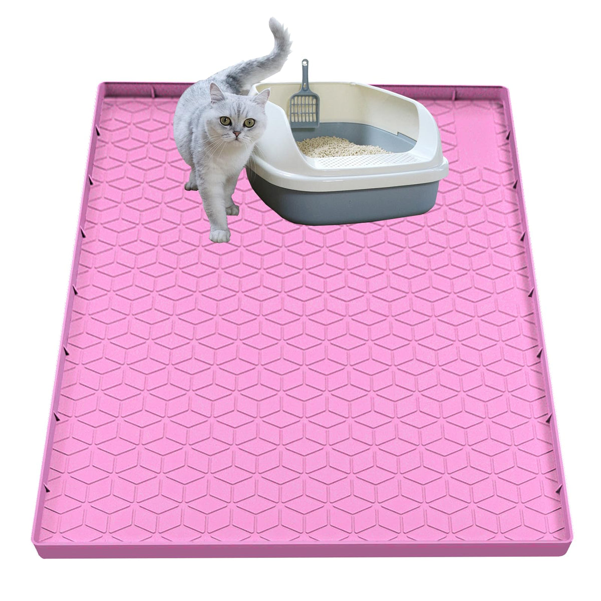 Jacooxi Cat Litter Mat, Silicone Large Cat Mat for Litter Box - 34x22 in, Waterproof & Non-Slip, Durable & Easy Clean, Green
