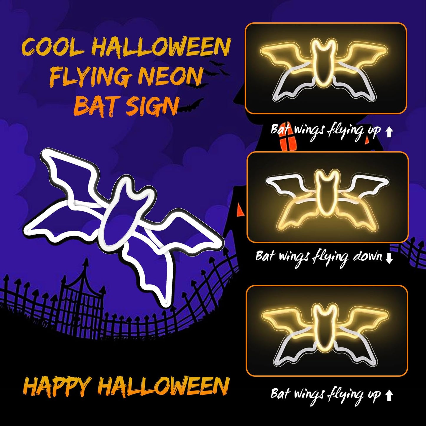 Halloween Neon Sign,Halloween Flying Bat Neon Light Sign with Adjustable Speed,for Wall Decor Bedroom Home Decor Bar halloween LED Decoration Light