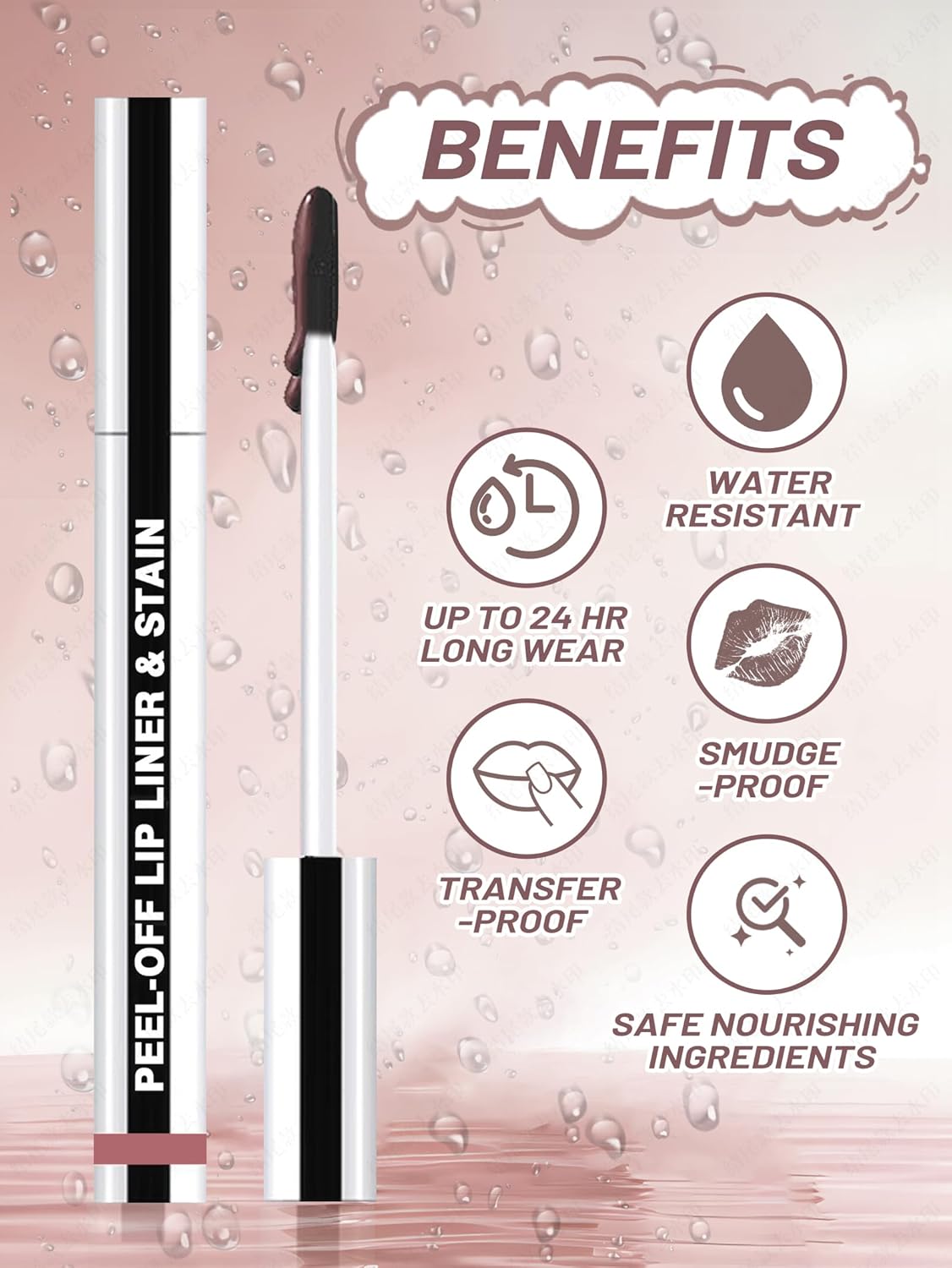 Lip Stain Peel Off Lip Liner Stain with Tweezer, Long Lasting Matte Lip Tint Tattoo, Highly Pigmented Color Lip Makeup, Waterproof Lipstick, Transfer-proof Lipstain for Women, Red