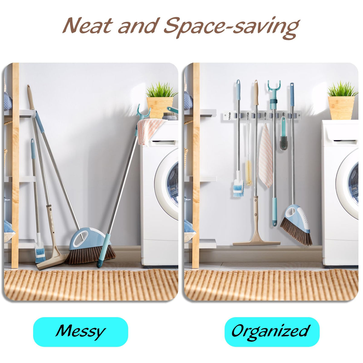 2 Pack Mop Broom Holder Wall Mount