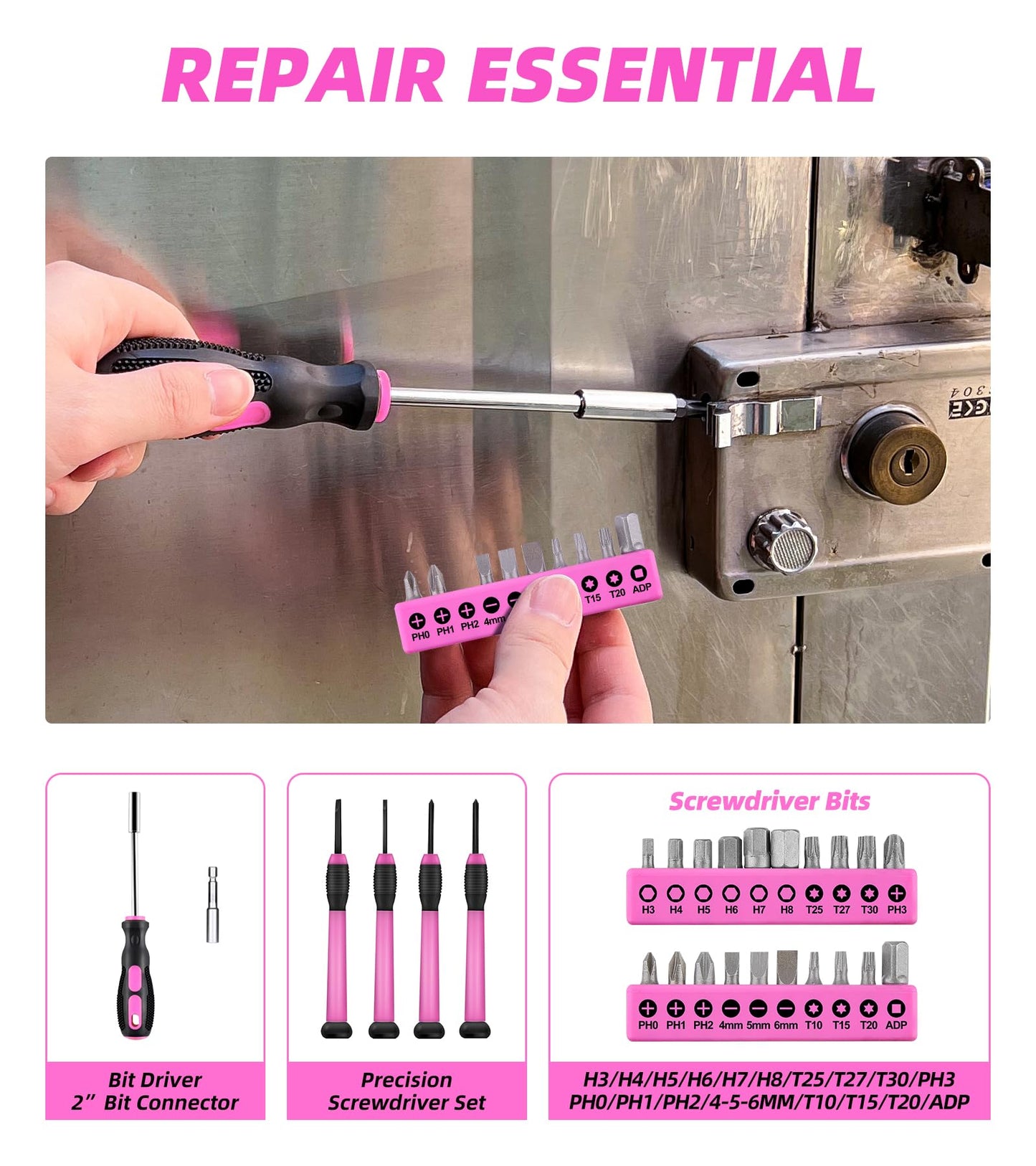 DIFFLIFE Tool Set Pink-40 Piece - General Household Hand Tool Kit with Plastic Toolbox Storage Case(Pink)