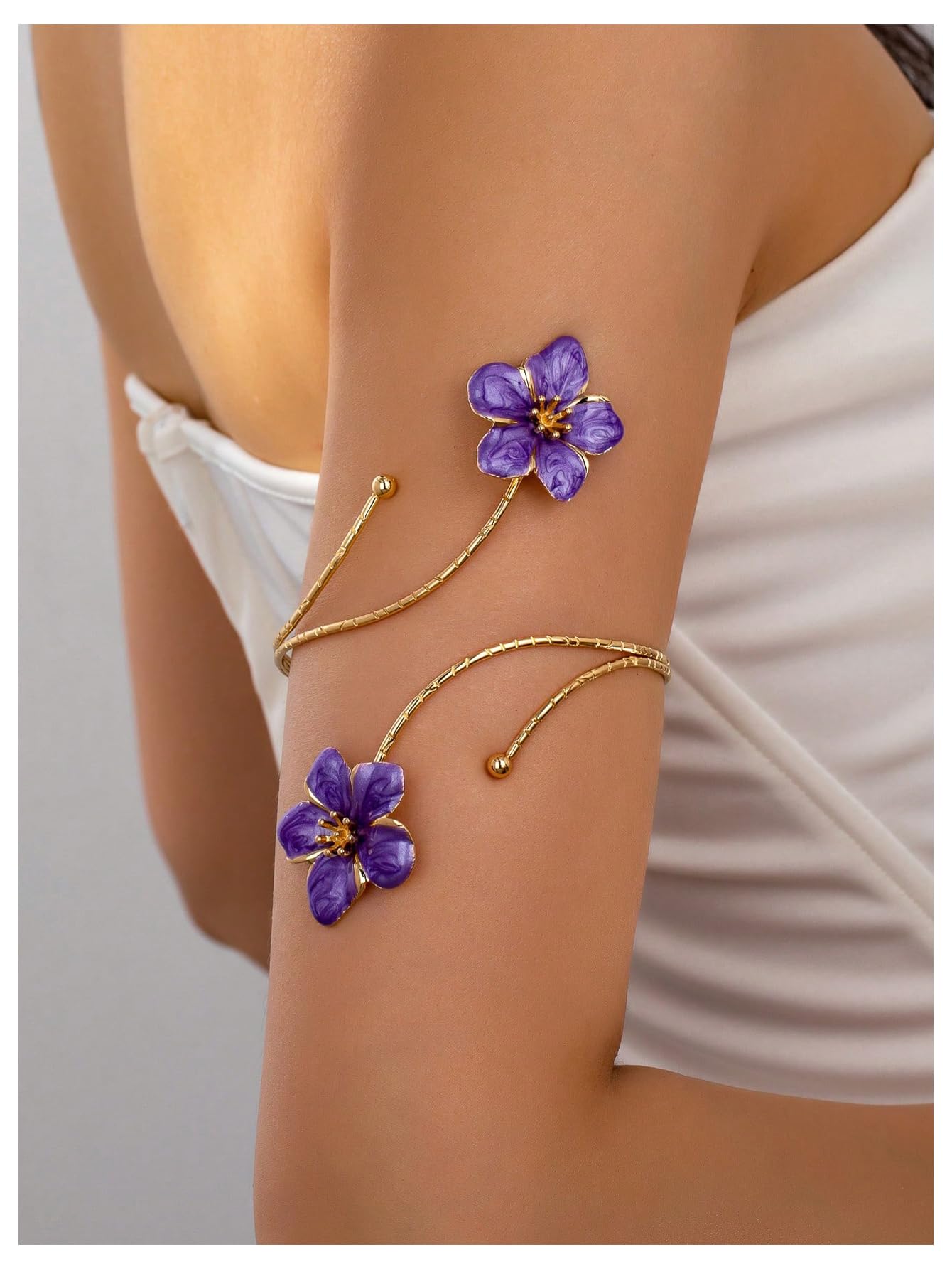 MakeMeChic Beach Gold Arm Cuff Jewelry for Women Bangle Band Armlet Flower Upper Arm Cuff Bracelet Summer Beach Essentials Purple One-Size