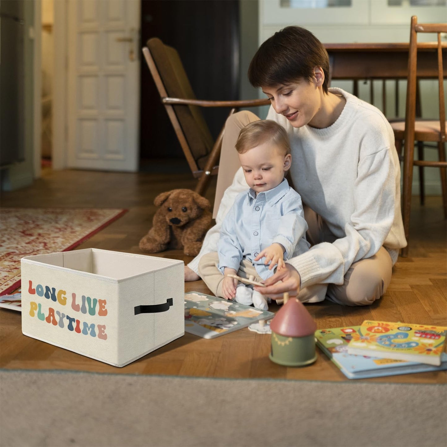 Dilemat Boho Long Live Playtime Toy Storage Bins Box, Playroom Decor,Foldable Collapsible Storage Basket Organizer for Toddler Nursery Room Bedroom Playroom Toys Books Clothes