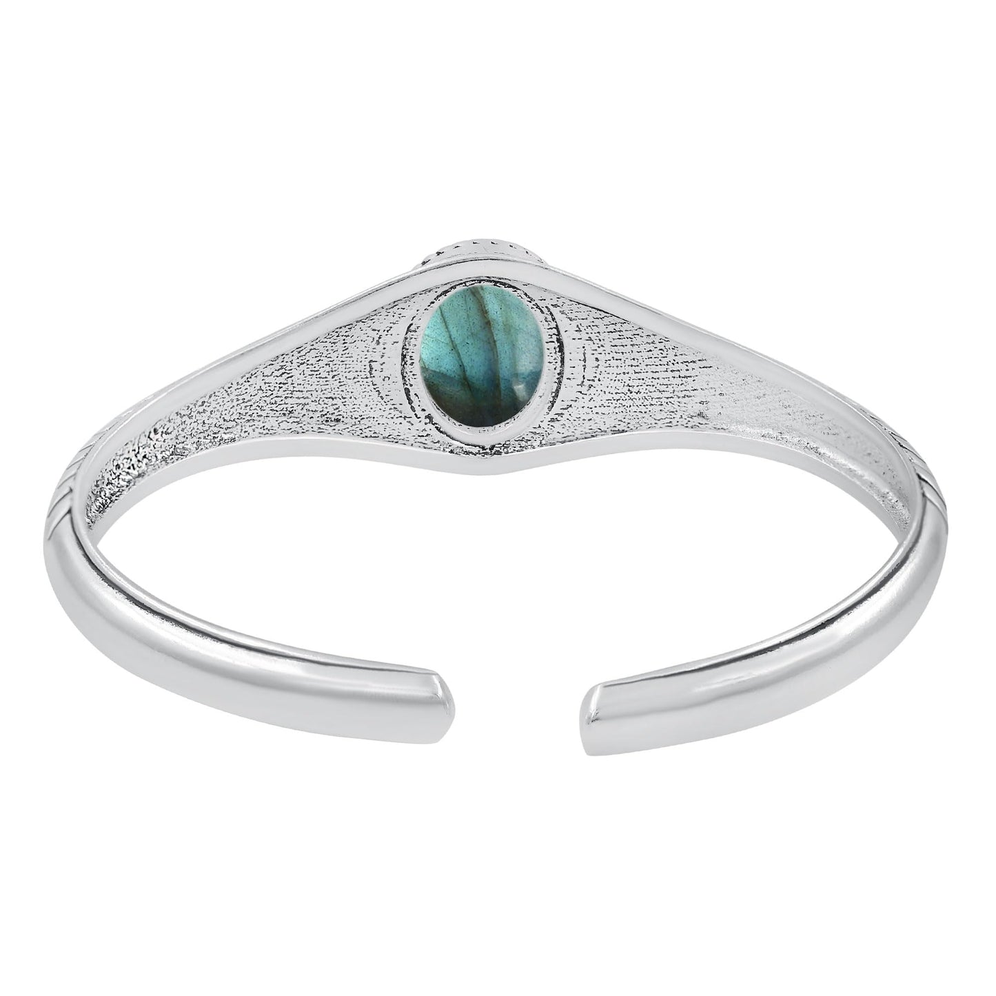 Labradorite Cuff Bangle Bracelet for Men Women – Handmade 925 Silver Plated Adjustable Boho Jewelry – Natural Gemstone Elegant Statement Bangle – Christmas Gift for Him Her