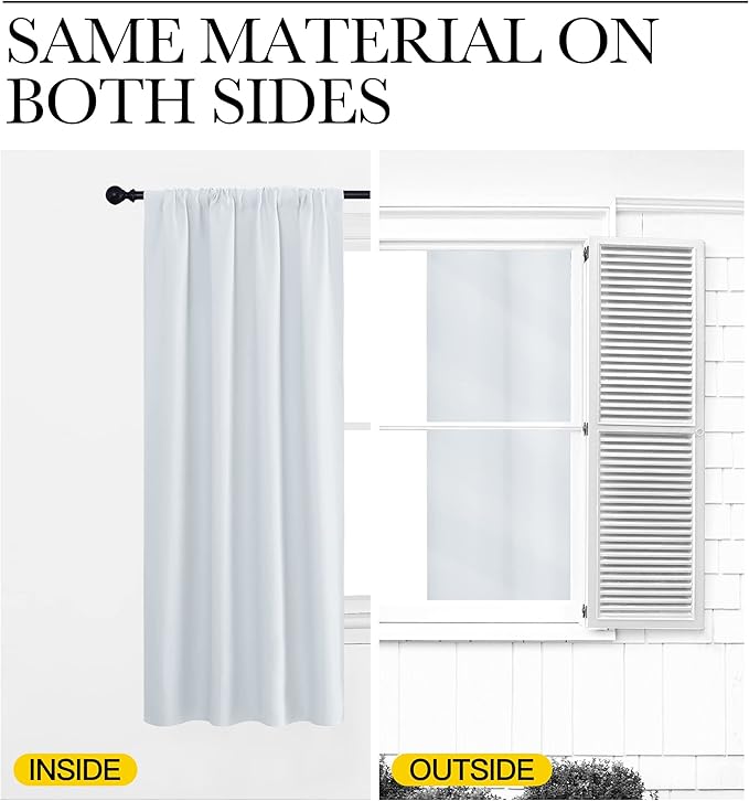 NICETOWN Greyish White Window Curtain Panels - Thermal Insulated Rod Pocket Room Darkening Curtain Sets for Bedroom (Platinum - Greyish White, 2 Panels, 42 in x 45 in (W x L))