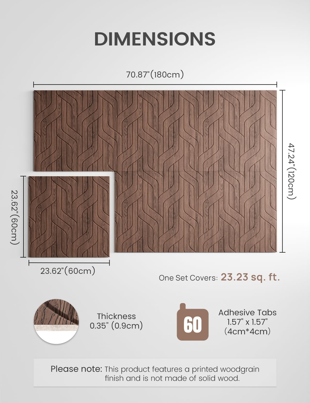 Fluxynara Large Felt Bulletin Board,Cork Board Alternative 70.87'' x 47.24'' Art Acoustical Wall Panels-6 Pack with 60 Adhesive Tabs,for Recording Studio/Home Offices-Walnut/Artistic
