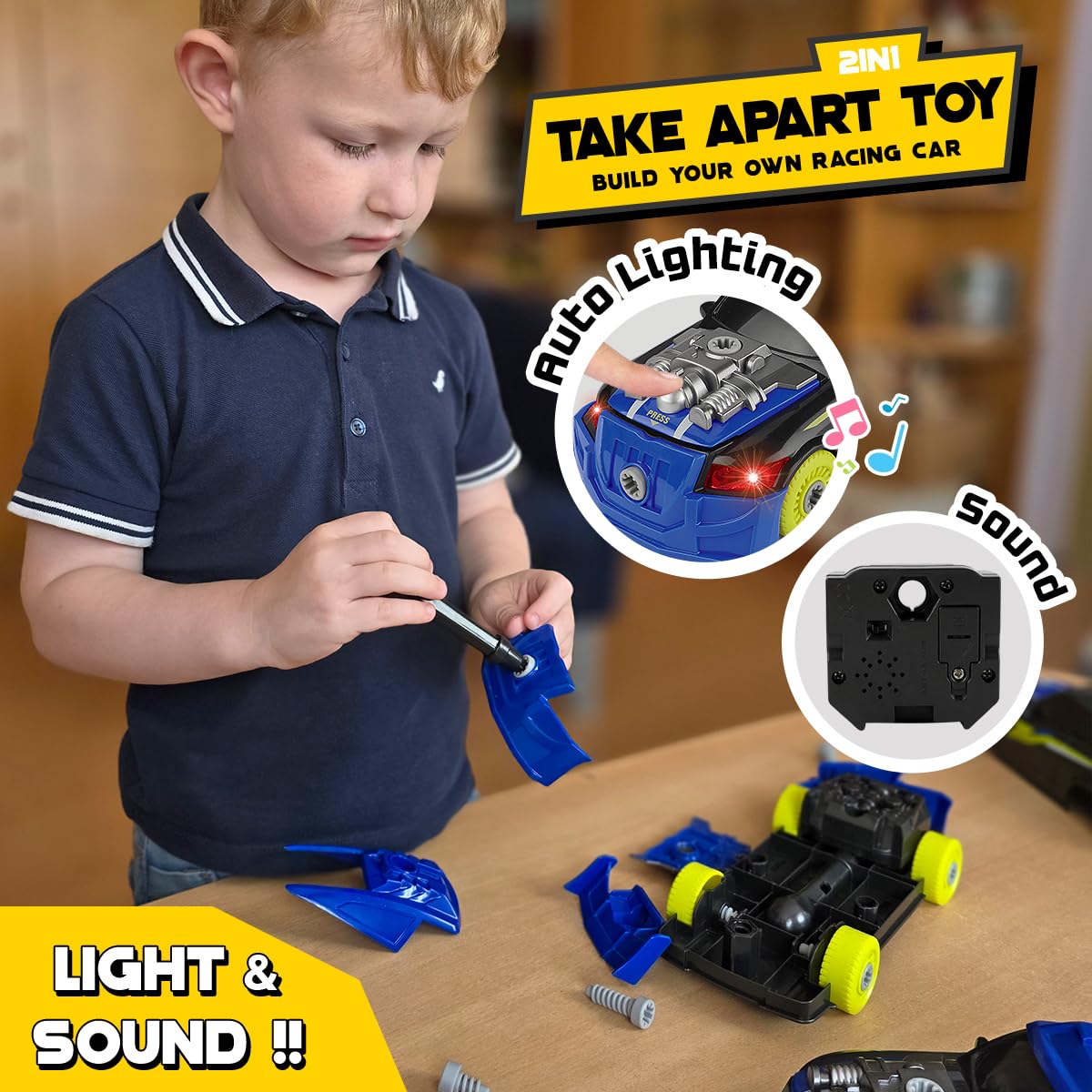 GILOBABY 26 Pieces Take Apart Toys for Boys, Racing Car with Electric Drill, Sounds & Lights, Building Stem Toys for Kids, Gifts for 3 4 5 Year Old Boys Learning Educational Toys