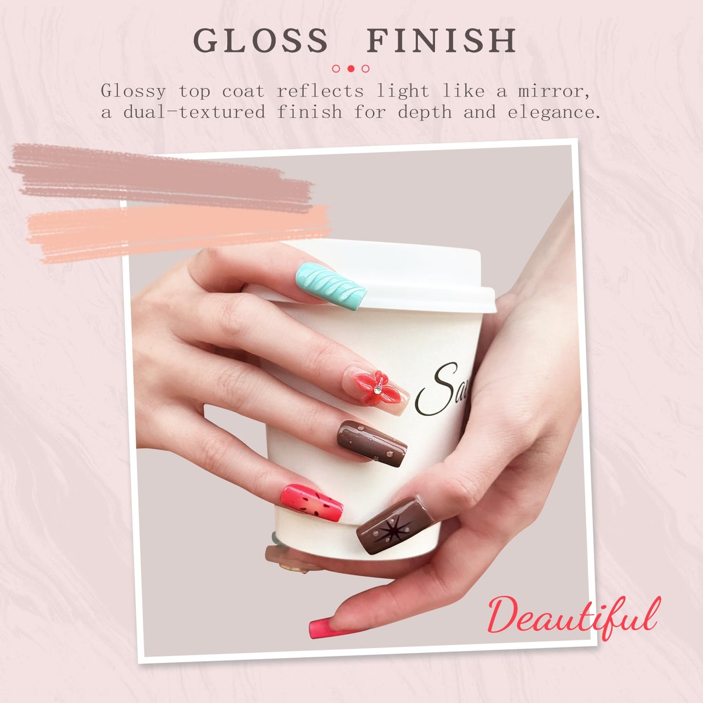 Luxury Handmade Press-On Nails - Vintage Brown 3D Floral Design, Long Coffin Acrylic False Nails | Reusable Fake Nails Kit（10PCS)
