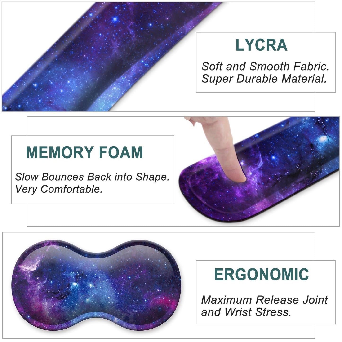 Keyboard Wrist Rest Support + Mouse Pad + Mouse Wrist Rest + Coaster, 4 PCS Set Ergonomic Memory Foam Mousepad with Durable Anti-Slip Rubber Base for Office, Home & Easy Typing Pain Relief, Galaxy