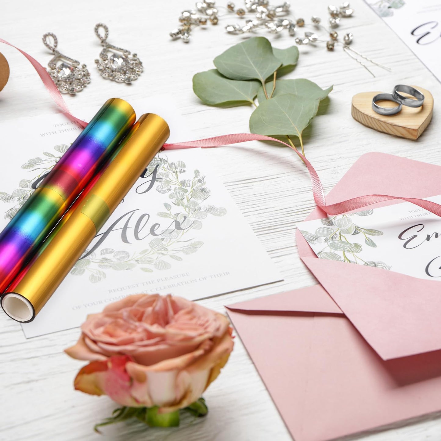 MECCANIXITY 5PCS Heat Activated Foil Hot Stamping Foil Laser Toner Transfer Sheets for DIY Card Scrapbooking Making, 6" W x 10ft L, Gold