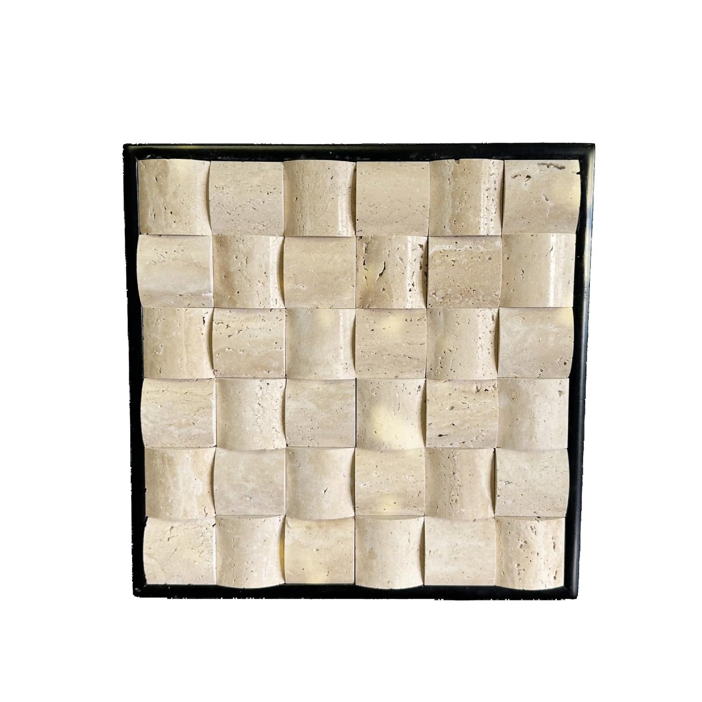 SIRIZEN-DIVING 3D Decorative Travertine Wall Art, Natural Stone Mosaic,Black Frame, Marble Decor, Marble Painting (Beige)