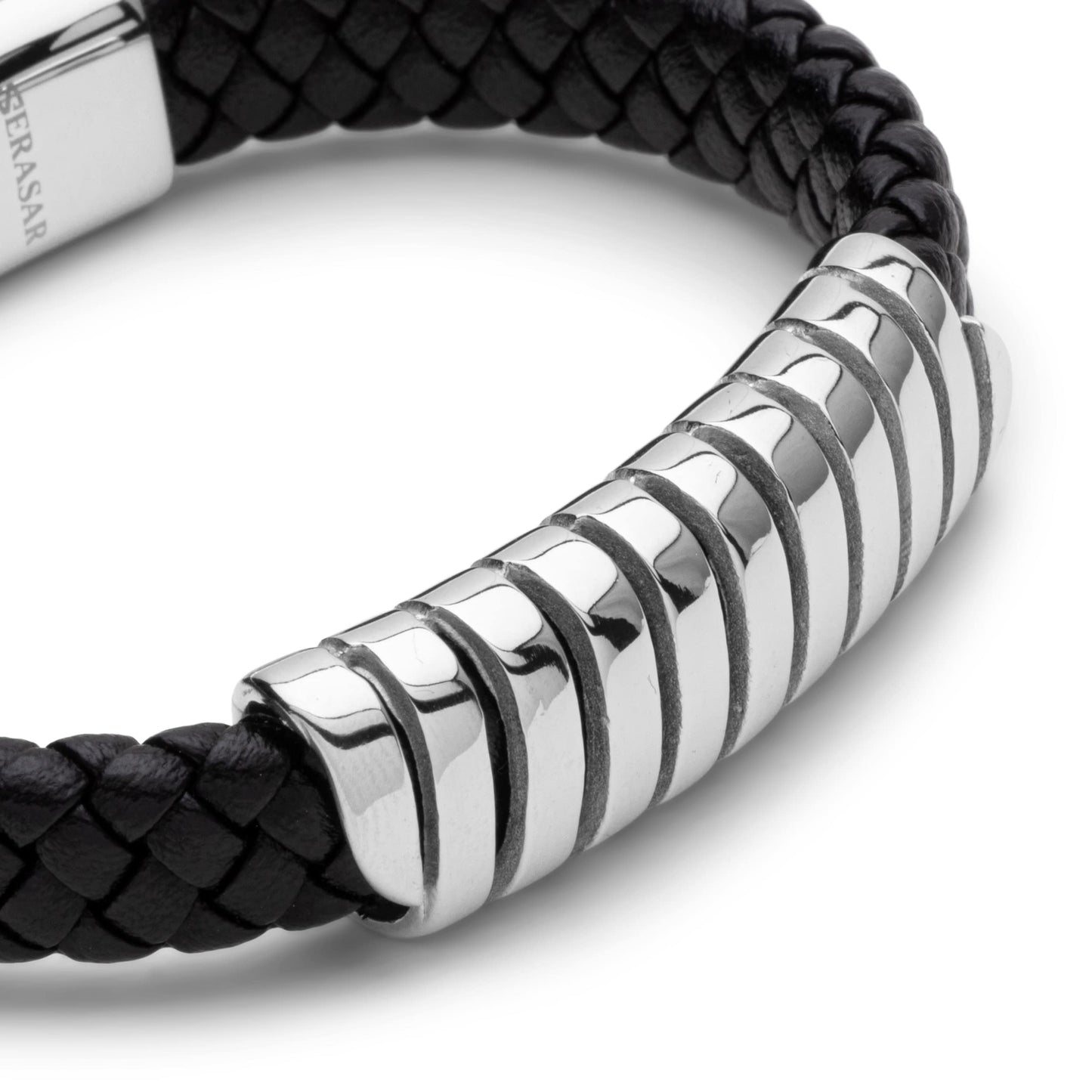 SERASAR Pulsera de cuero plateado 20cm para hombre idea regalo, genuino, caja cierre magnetico ajustable