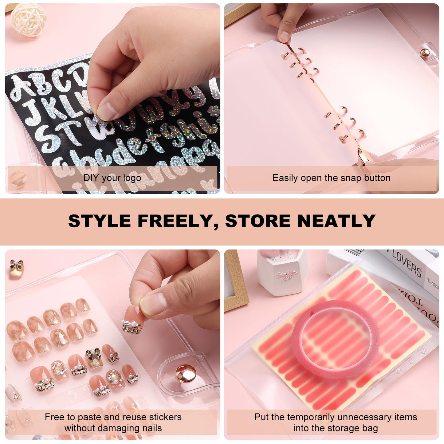 Press On Nail Organizer 40 PCS Clear Empty Press On Nail Storage Press On Nail Packaging for Fake Nail Storage Nail Display Nail Salon Press On Nail Supplies Organizer with Nail Tape