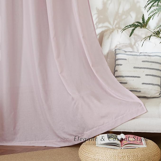 NICETOWN Blush Pink Linen Curtains for Kitchen, Thick Flax Small Window Treatments Semi Sheer Privacy Assured with Light Through for Cafe/Bathroom, W42 x L72, 2 Panels