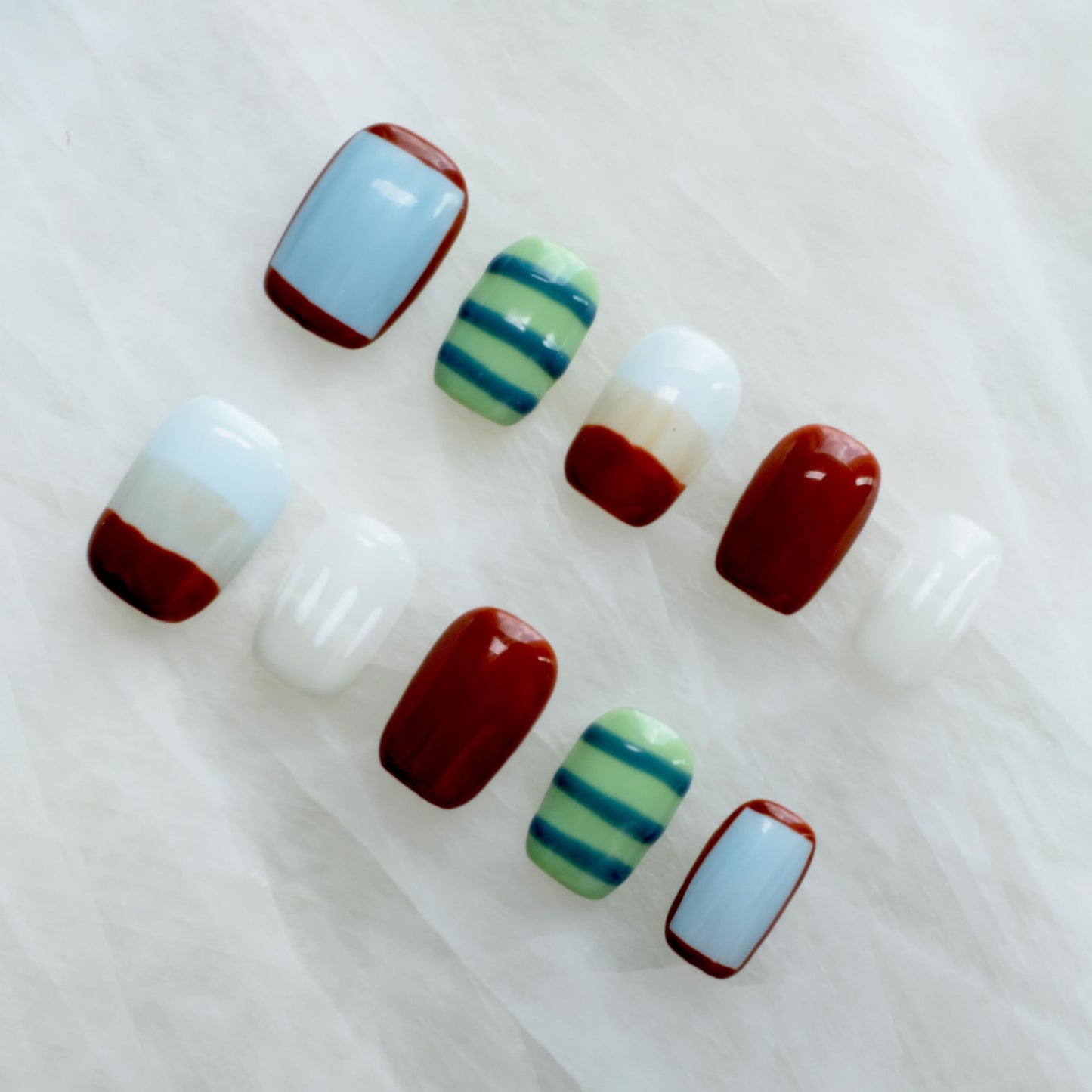 [GLORS] Purely Handmade Press On Nails | Kawaii Fake False Nail Set | Salon Quality Colorful & Cute Summer Designs in Short Square Shape, 10 pieces (XS, SS)