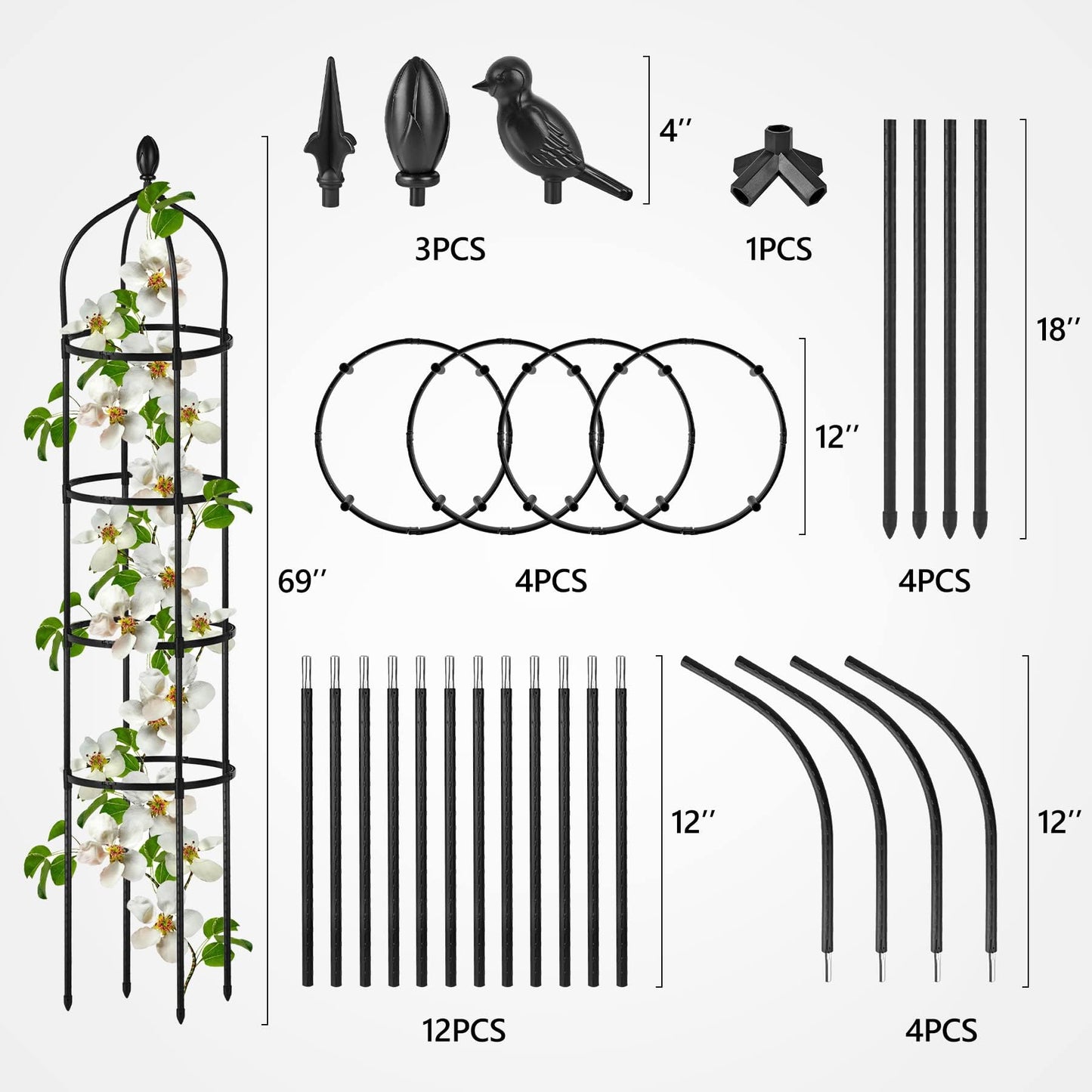 Garden Obelisk Trellis for Climbing Plants Outdoor 6 Ft Rose Bush Round Trellis with Grow Bag for Pots Rustproof Metal Pipe with Plastic Coated Plant Flower Trellises for Clematis Vine Jasmine Support
