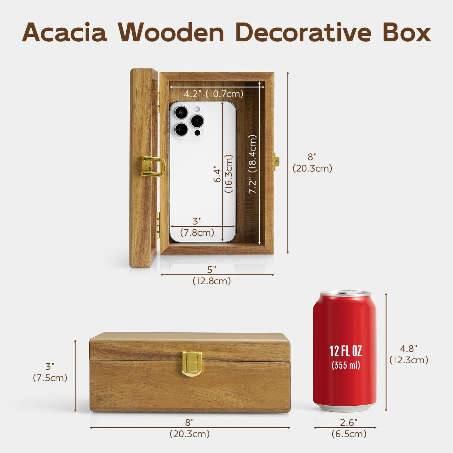 BWODYAY Acacia Wood Decorative Box with Lid, Small Jewelry Box, Memories Box, Keepsake Boxes with Lids, Wooden Gift Box