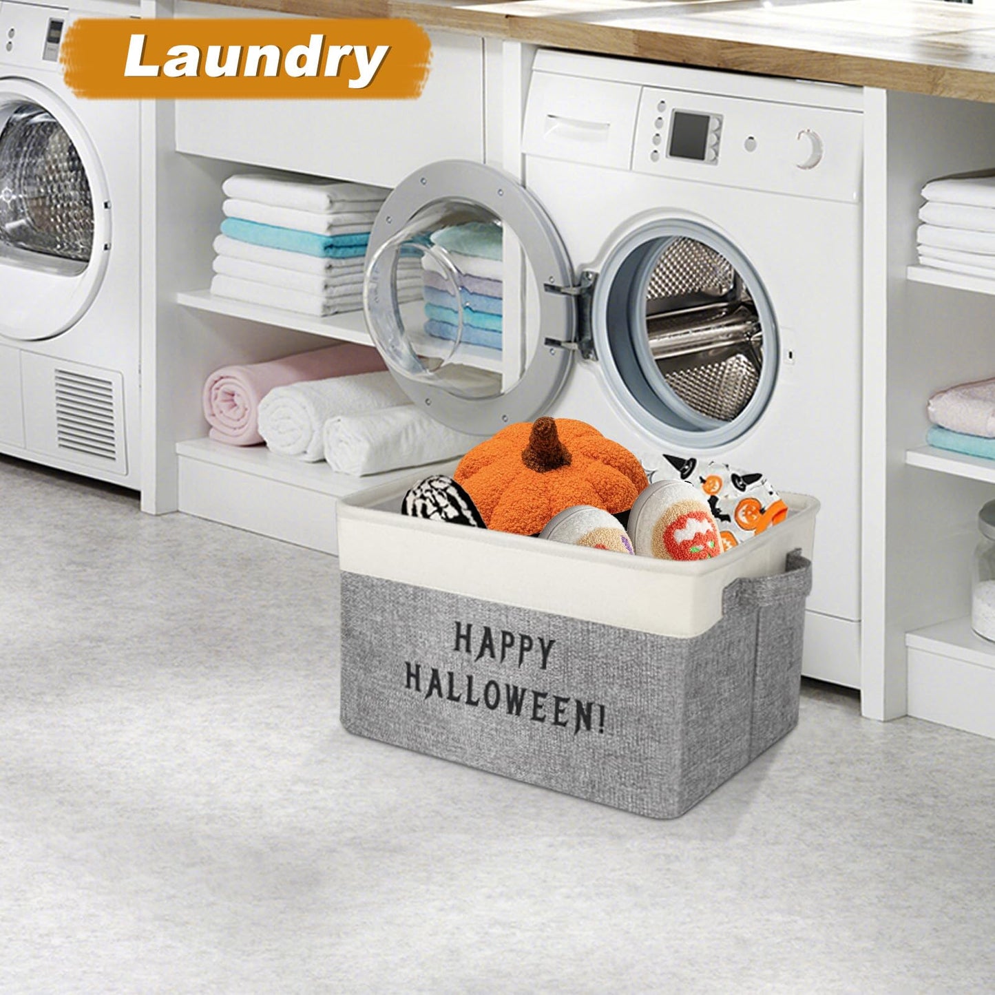 Lukeline Halloween Boo Basket with Handles, Personalized Trick or Treat Storage Baskets Organizer, Halloween Basket Gifts Organizing for Home Decor (HALLOWEEN)
