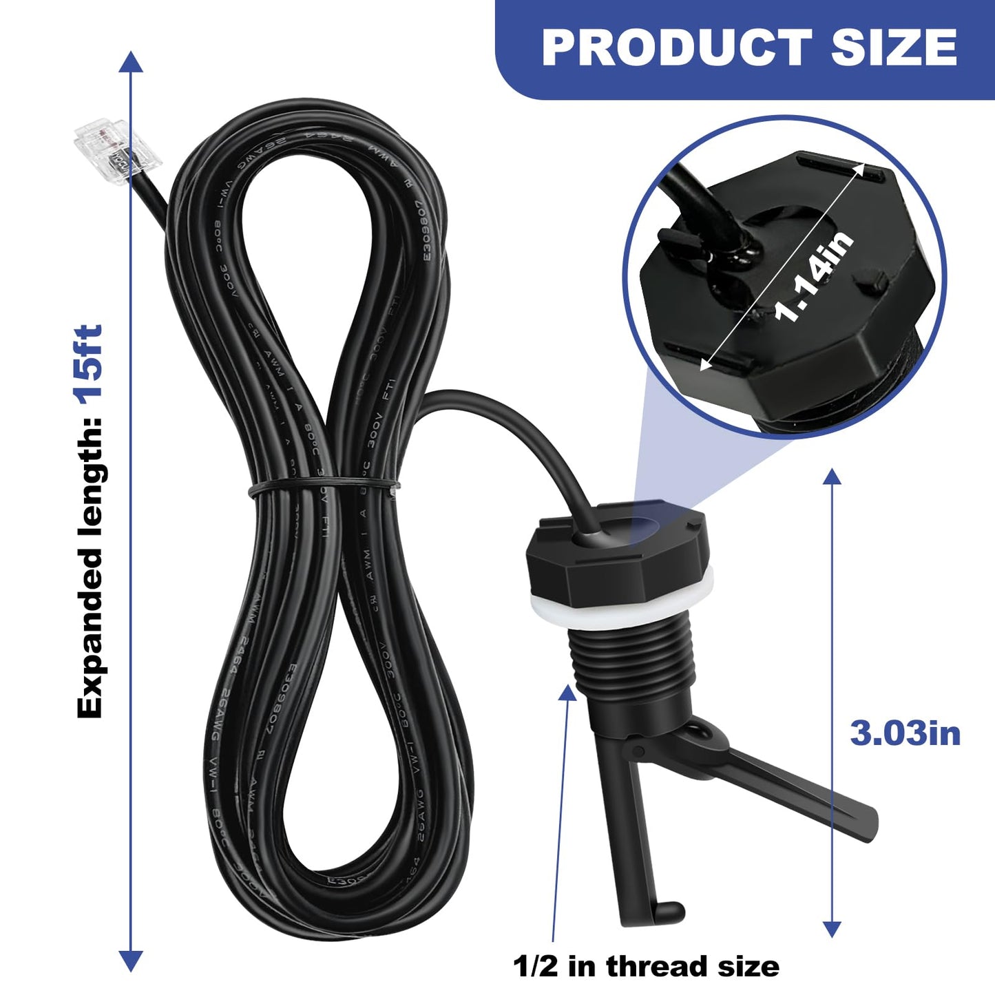 Upgraded GLX-FLO-RP Pool Flow Switch Compatible with Hayward Goldline and Aquarite Salt Systems Water Flow Sensor Assembly Salt Cell Pool Flow Sensor with 15ft Cable