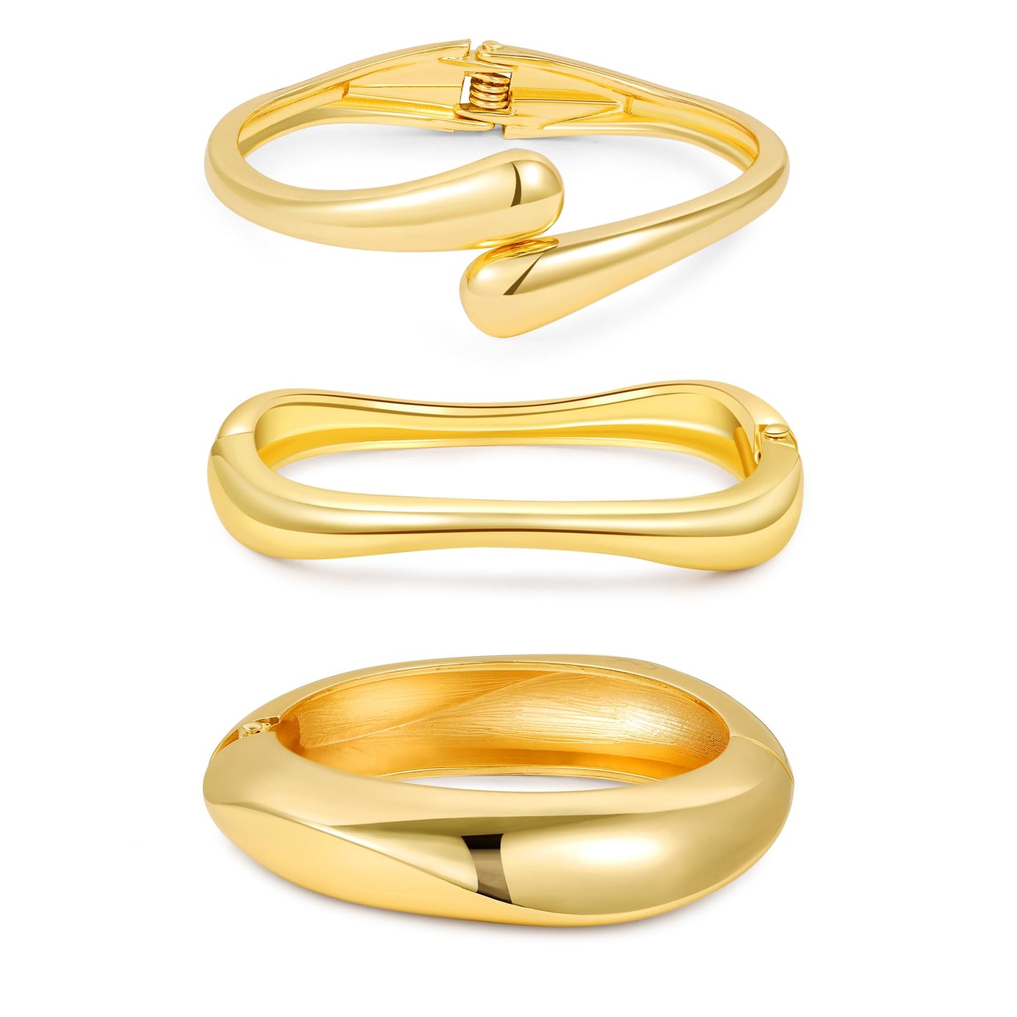 Solistra Gold Bangles Bracelets for Women, 14K Gold Plated Stackable Cuff Bracelets Set Hinged Arm Cuff Statement Chunky Bangle Jewelry for Women